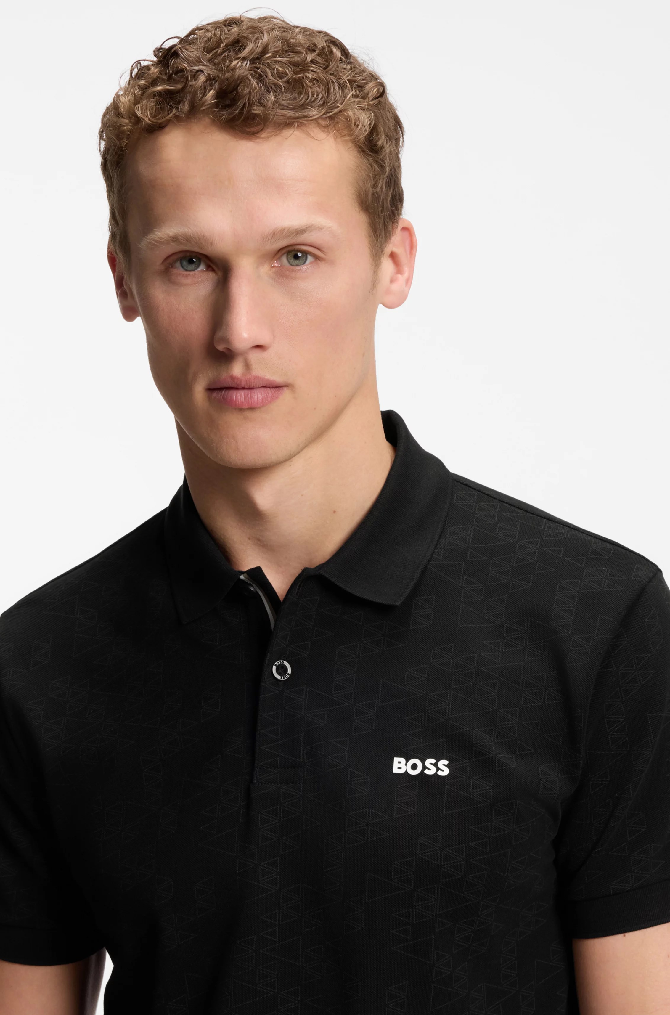BOSS  BOSS Erkek Normal Kesim Tamamı Baskılı Kısa Kollu Pamuklu Pike Kumaşlı Siyah Polo Yaka T-Shirt 50564801-001
