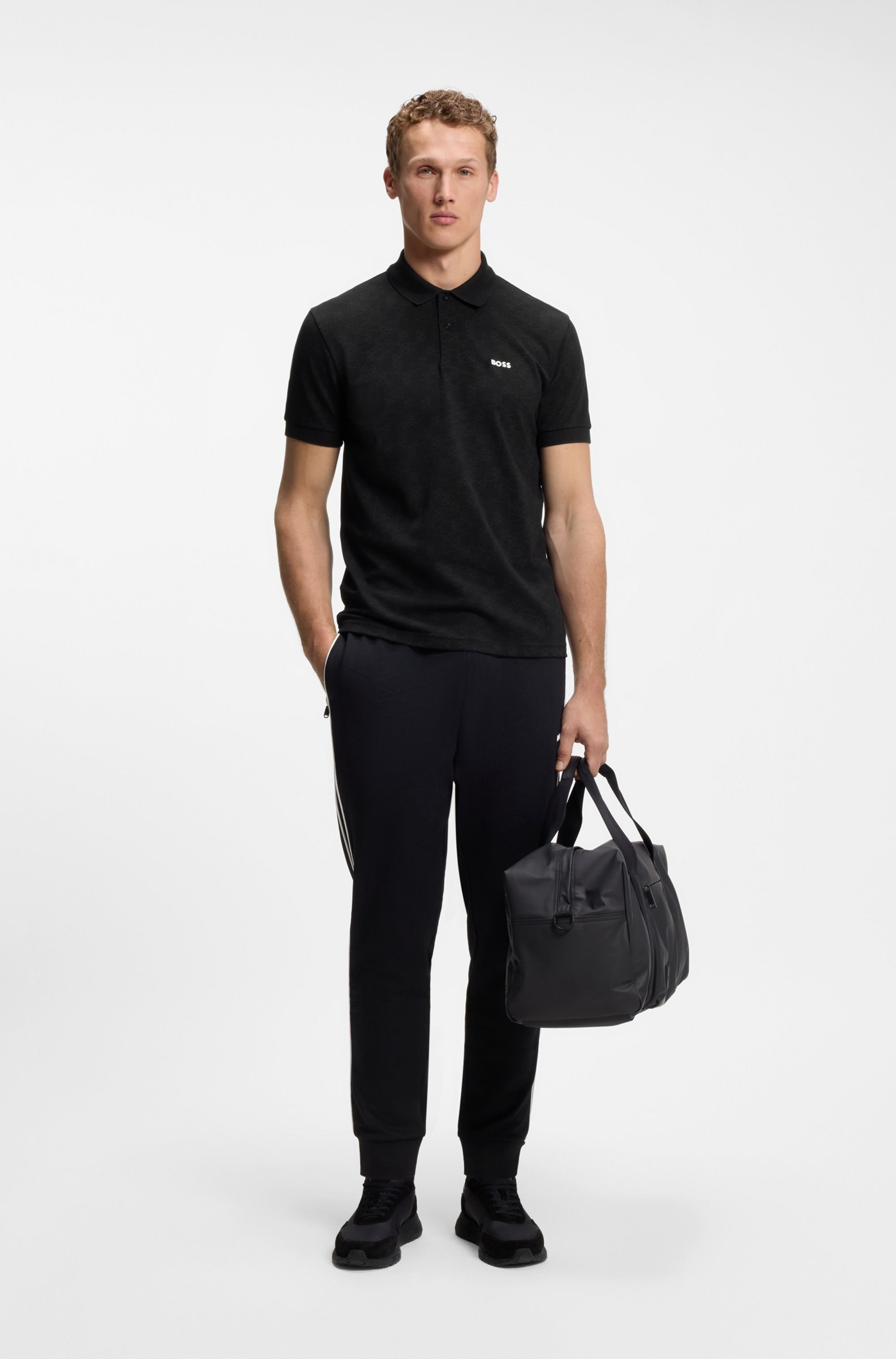 BOSS  BOSS Erkek Normal Kesim Tamamı Baskılı Kısa Kollu Pamuklu Pike Kumaşlı Siyah Polo Yaka T-Shirt 50564801-001