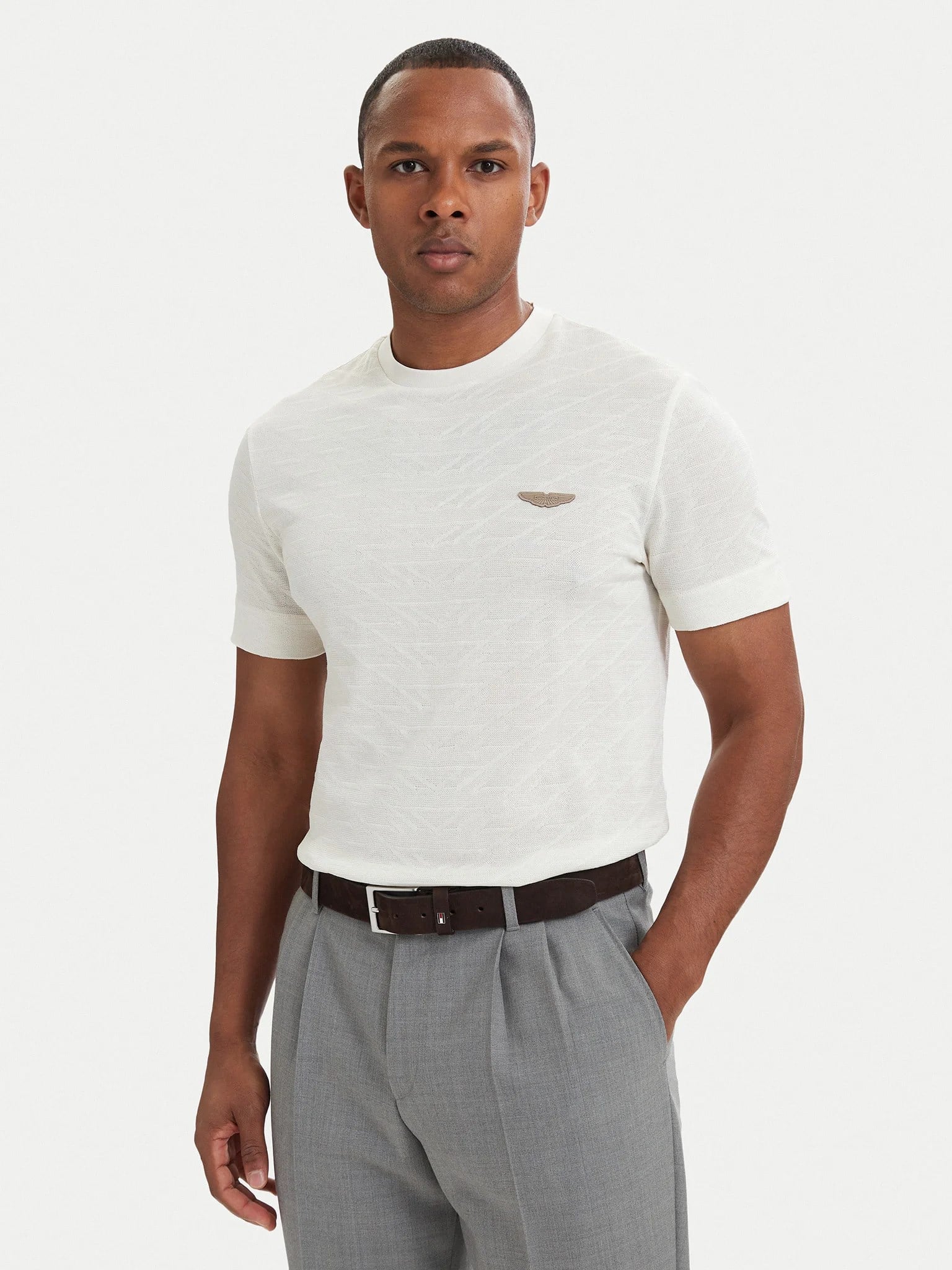 BOSS  BOSS Erkek Normal Kesim Yuvarlak Yakalı Logo Detaylı Merserize Pamuklu Kısa Kollu Ekru T-Shirt 50565175-118
