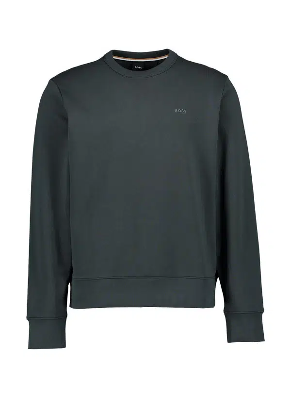BOSS  BOSS Erkek Normal Kesim Yuvarlak Yakalı Pamuklu Havlu Kumaş Uzun Kollu Yeşil Sweatshirt 50546387-348
