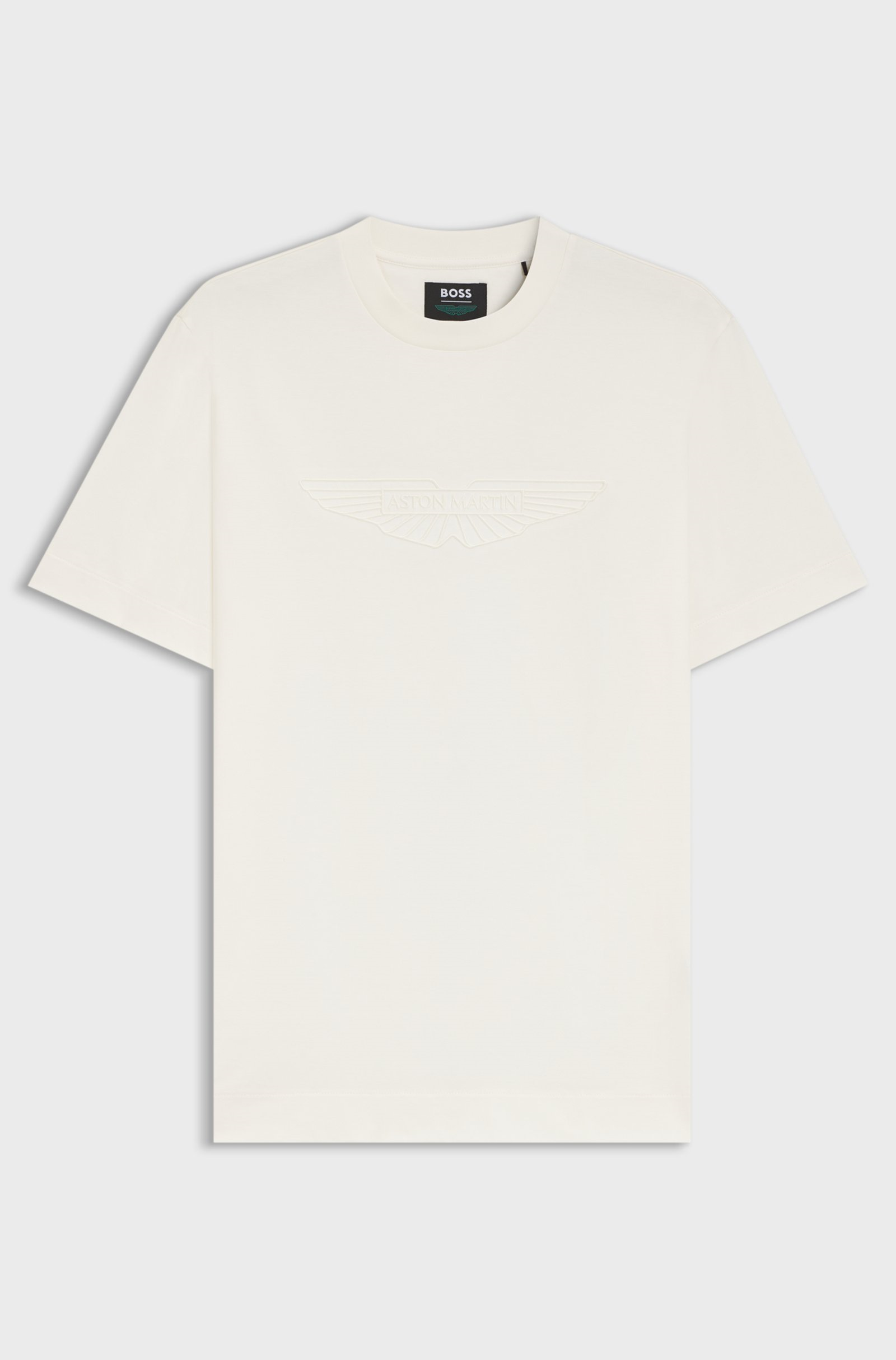 BOSS  BOSS Erkek Normal Kesim Yuvarlak Yakalı Dokulu Logo Detaylı Yumuşak Pamuklu Kısa Kollu Ekru T-Shirt 50555843-118