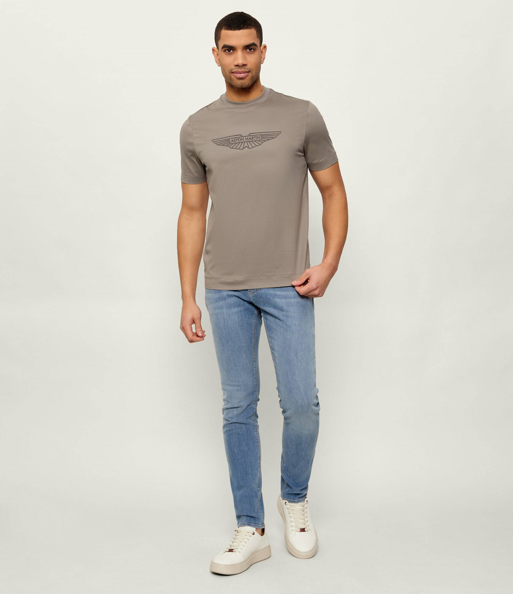 BOSS  BOSS Erkek Normal Kesim Yuvarlak Yakalı Dokulu Logo Detaylı Yumuşak Pamuklu Kısa Kollu Haki T-Shirt 50555843-077