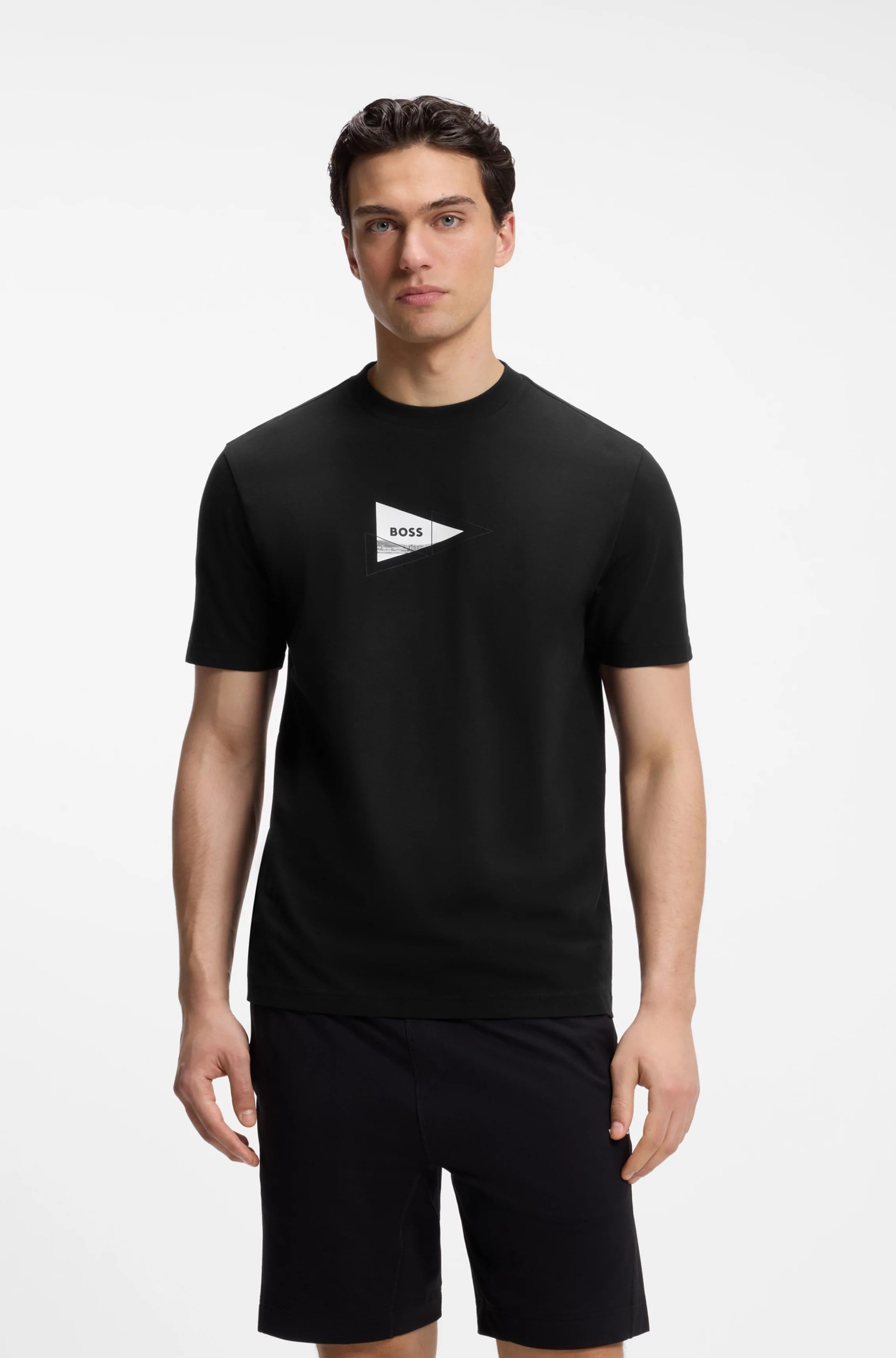 BOSS  BOSS Erkek Normal Kesim Yuvarlak Yakalı Baskılı Esnek Pamuklu Kısa Kollu Siyah T-Shirt 50564740-001
