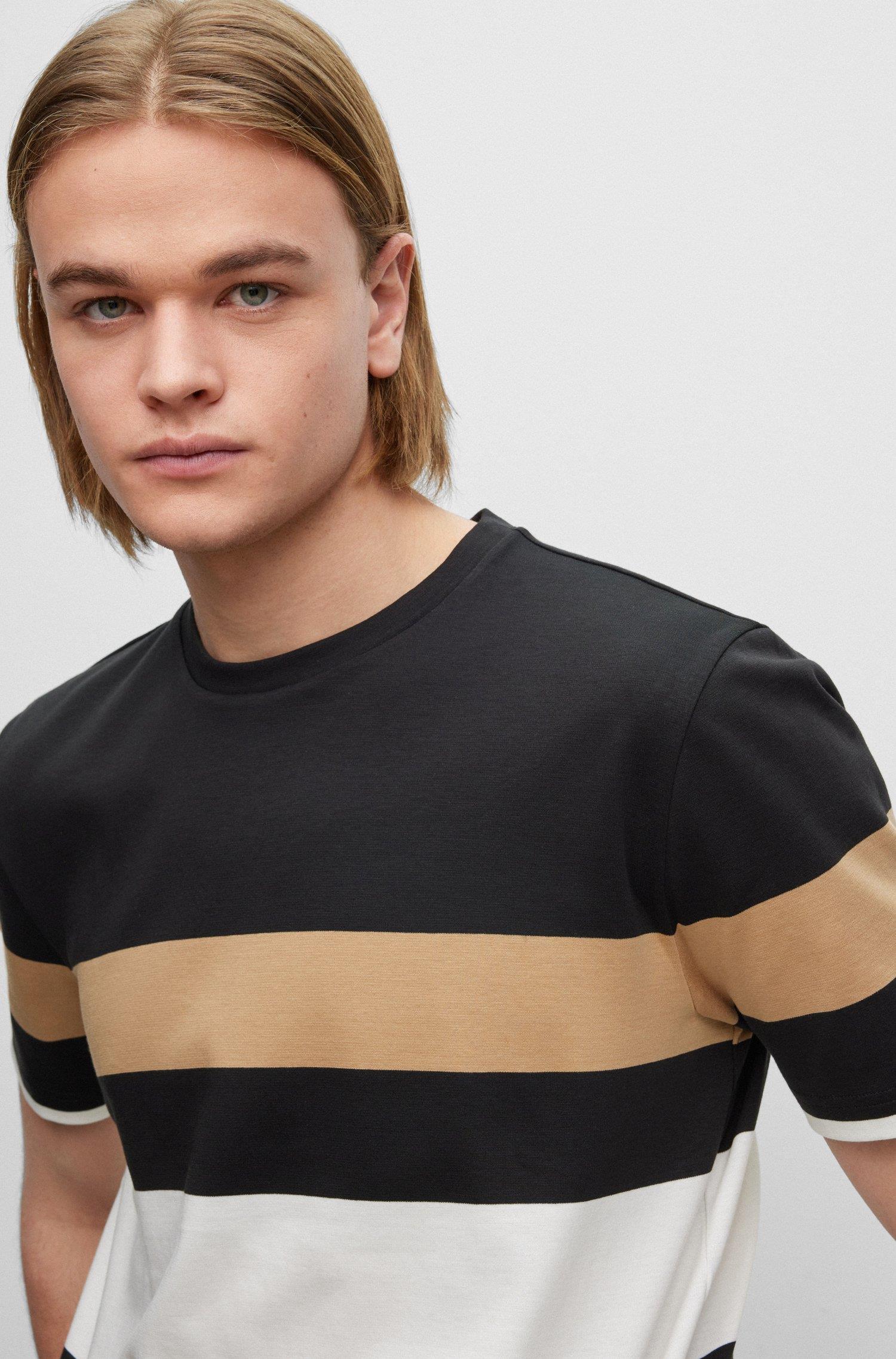 BOSS BOSS Erkek oversize fit Kısa Kollu Çizgili Bisiklet Yaka Siyah T-Shirt 50486208-001
