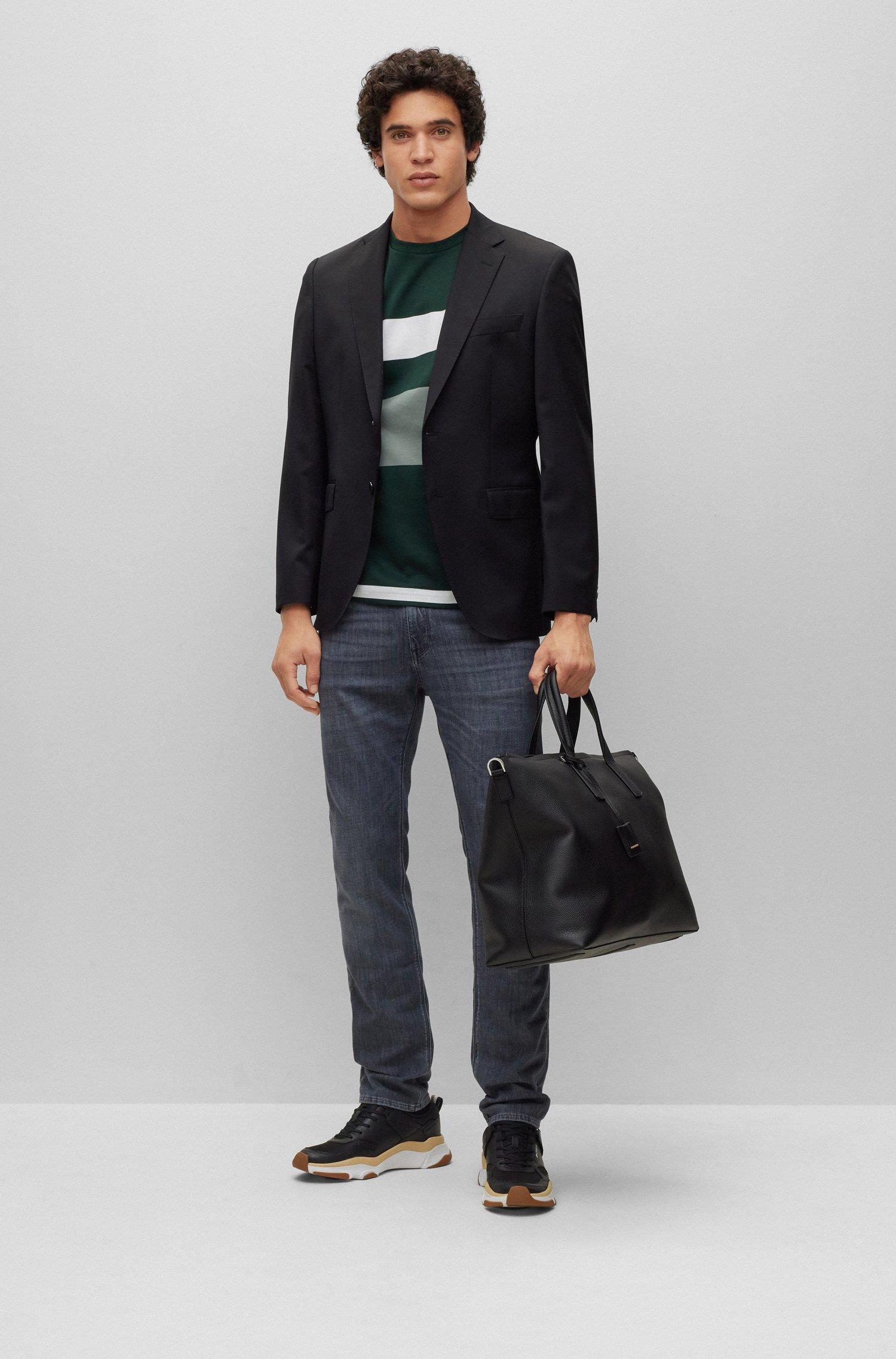 BOSS BOSS Erkek oversize fit Kısa Kollu Çizgili Bisiklet Yaka Yeşil T-Shirt 50486208-343