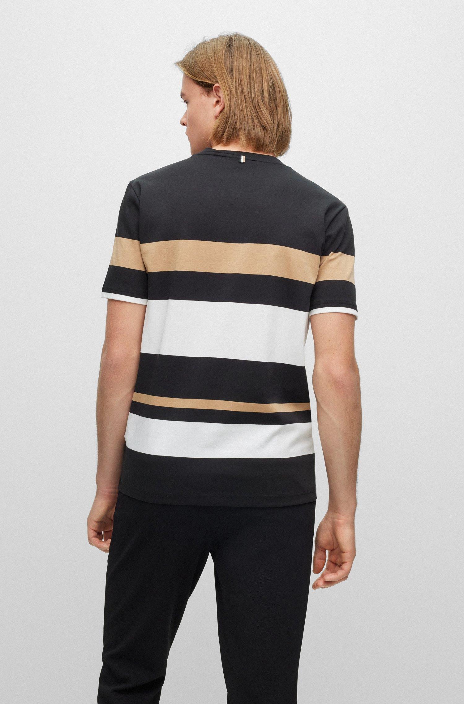 BOSS BOSS Erkek oversize fit Kısa Kollu Çizgili Bisiklet Yaka Siyah T-Shirt 50486208-001