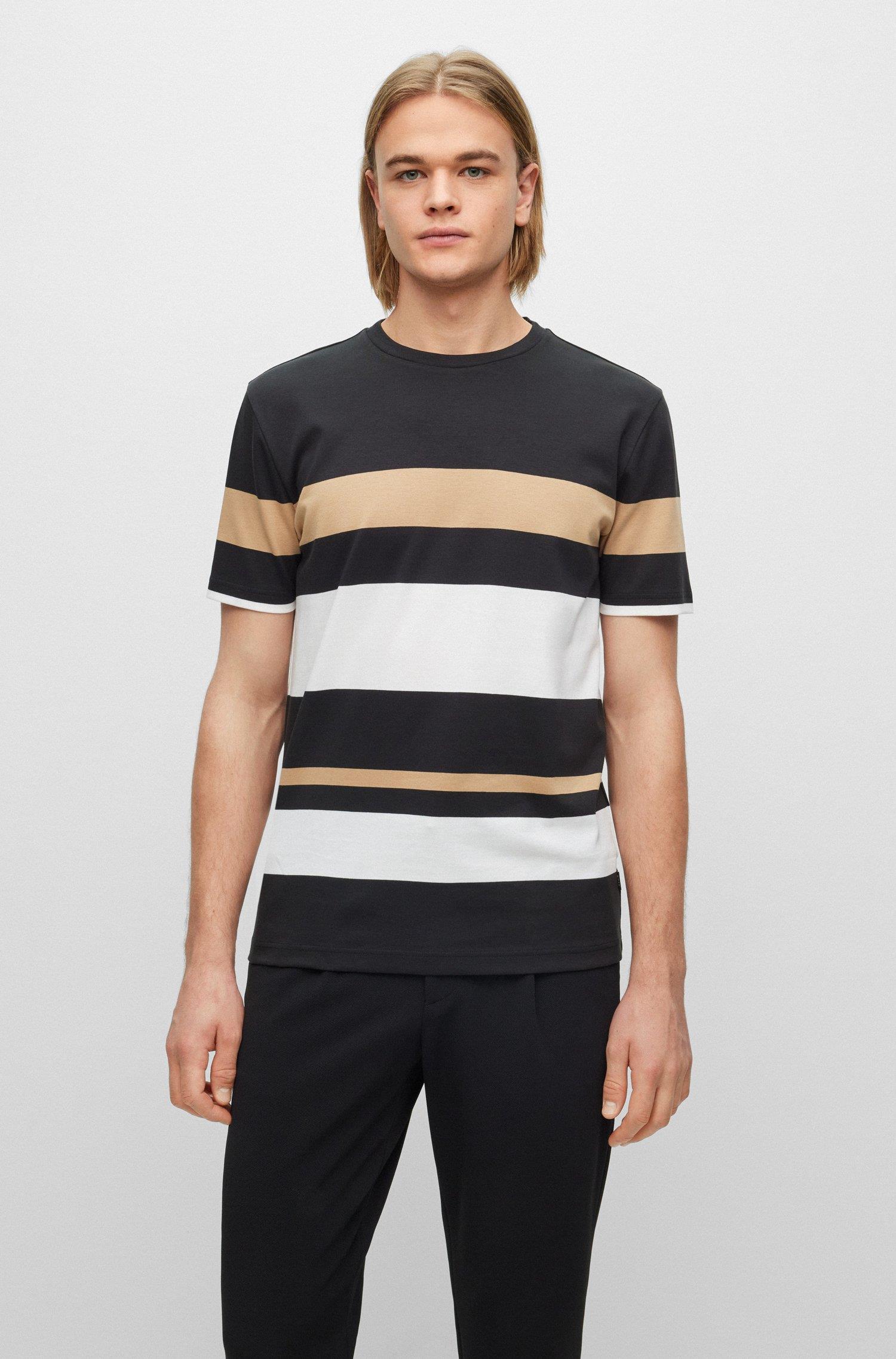 BOSS BOSS Erkek oversize fit Kısa Kollu Çizgili Bisiklet Yaka Siyah T-Shirt 50486208-001