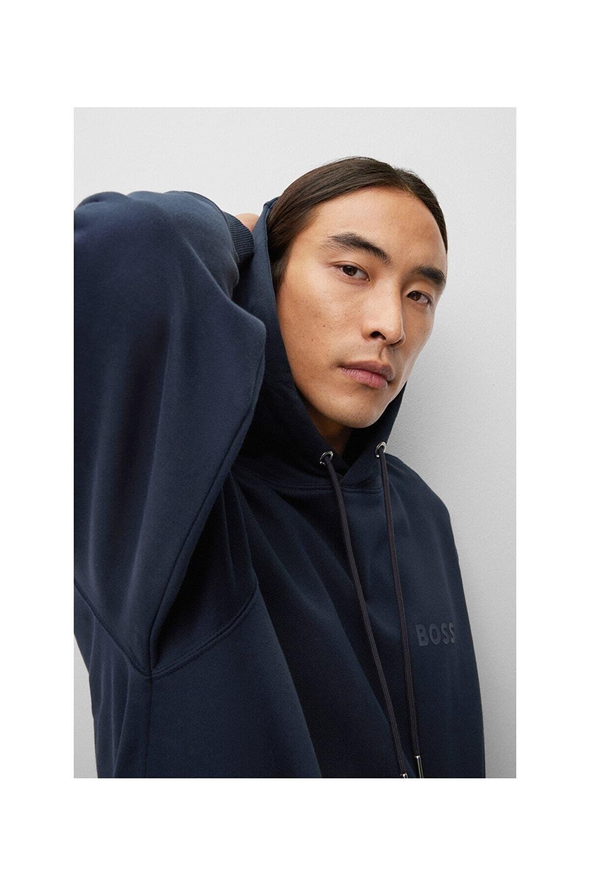 BOSS BOSS Erkek oversize fit Uzun Kollu Düz kapuşonlu yaka 404 Sweatshirt 50472985-404