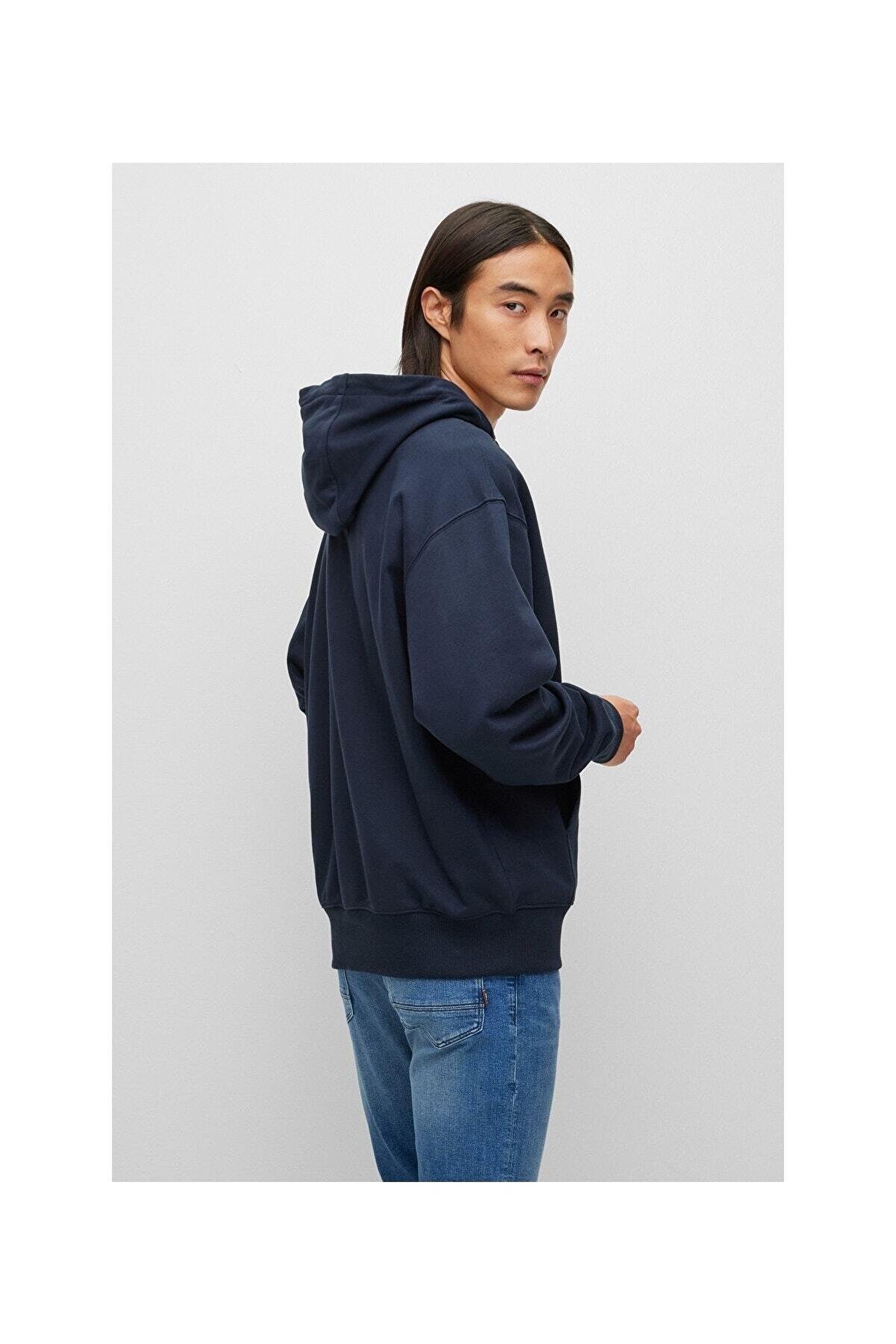BOSS BOSS Erkek oversize fit Uzun Kollu Düz kapuşonlu yaka 404 Sweatshirt 50472985-404