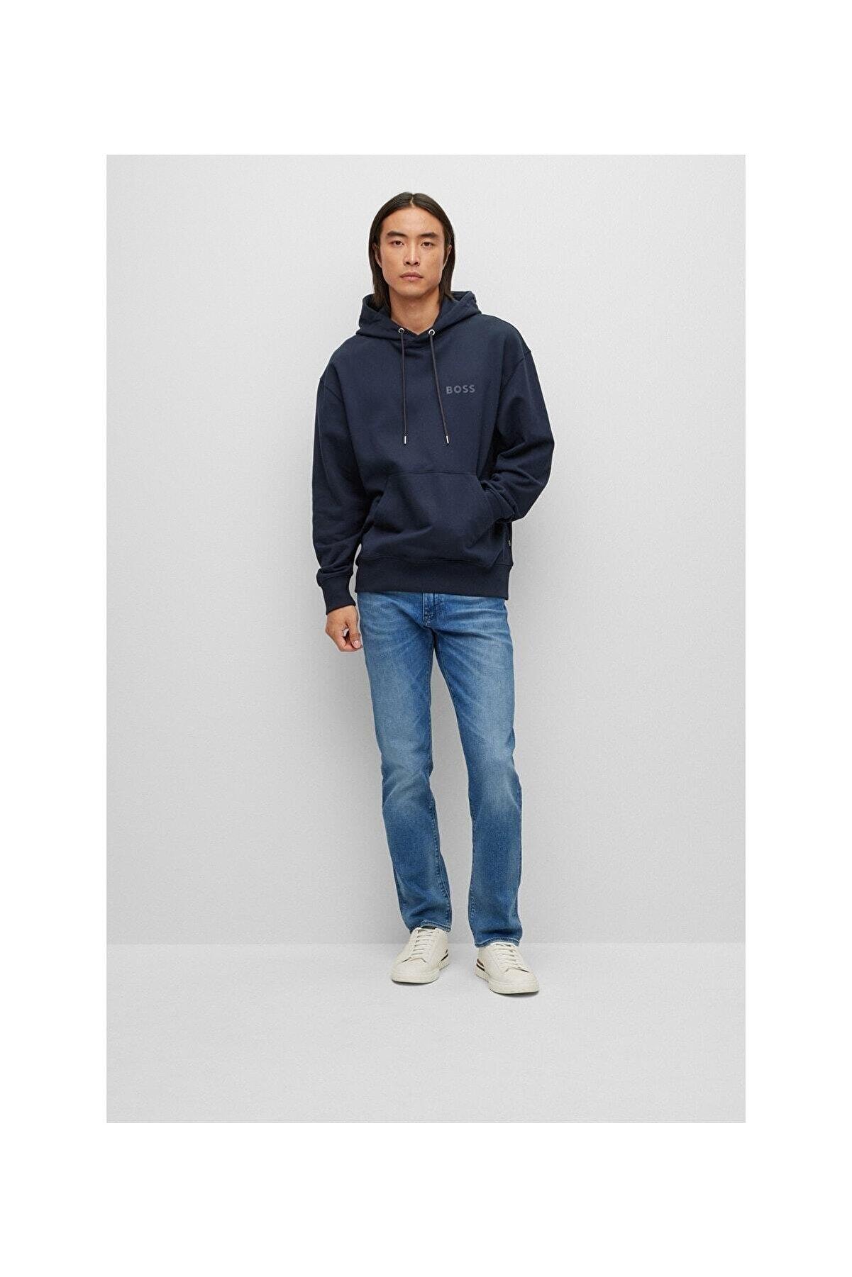 BOSS BOSS Erkek oversize fit Uzun Kollu Düz kapuşonlu yaka 404 Sweatshirt 50472985-404