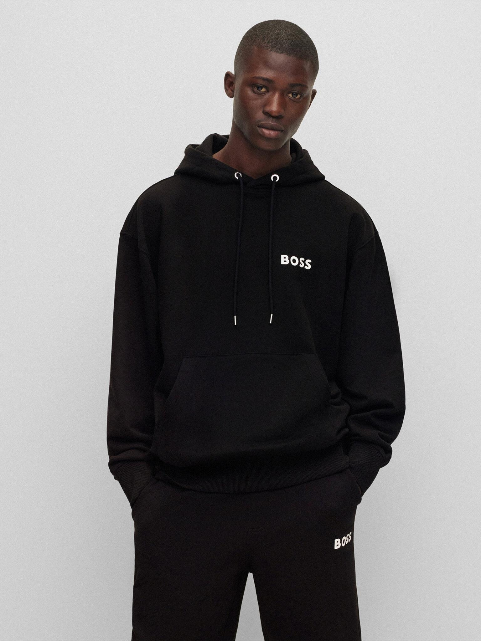 BOSS BOSS Erkek oversize fit Uzun Kollu Düz kapuşonlu yaka Siyah Sweatshirt 50472985-001