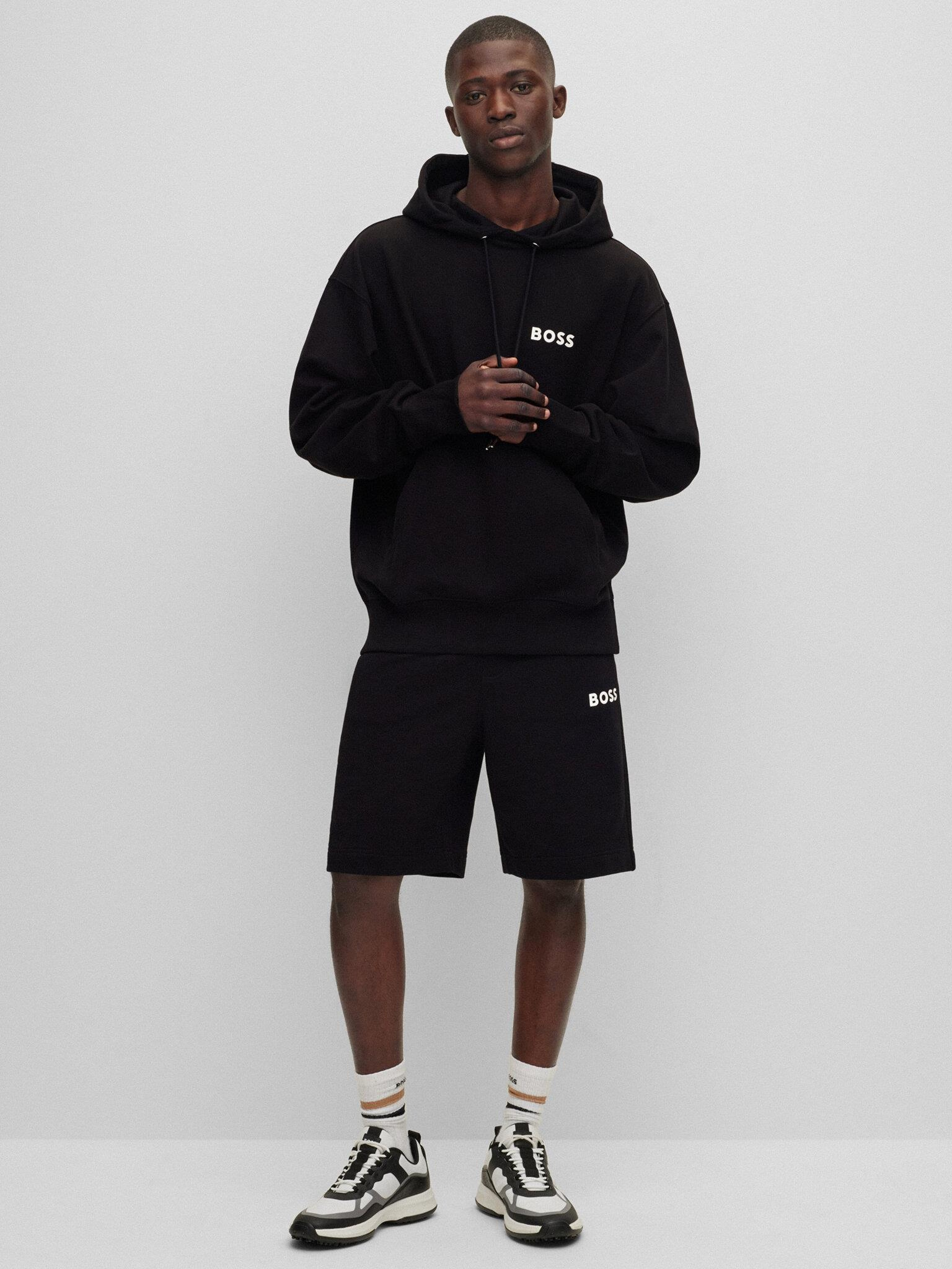 BOSS BOSS Erkek oversize fit Uzun Kollu Düz kapuşonlu yaka Siyah Sweatshirt 50472985-001