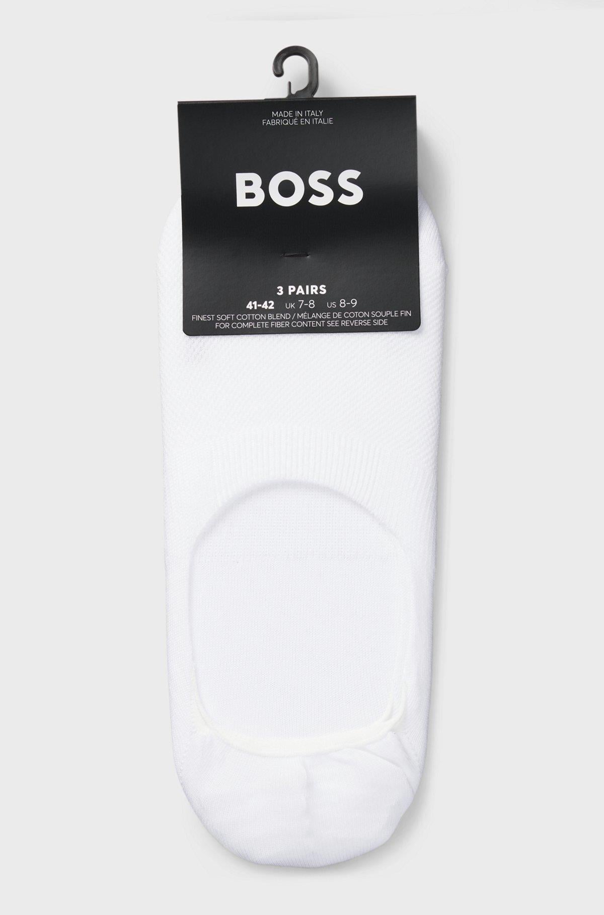 BOSS  BOSS Erkek Pamuklu 3'lü Bilek Altı Beyaz Çorap 50541442-100
