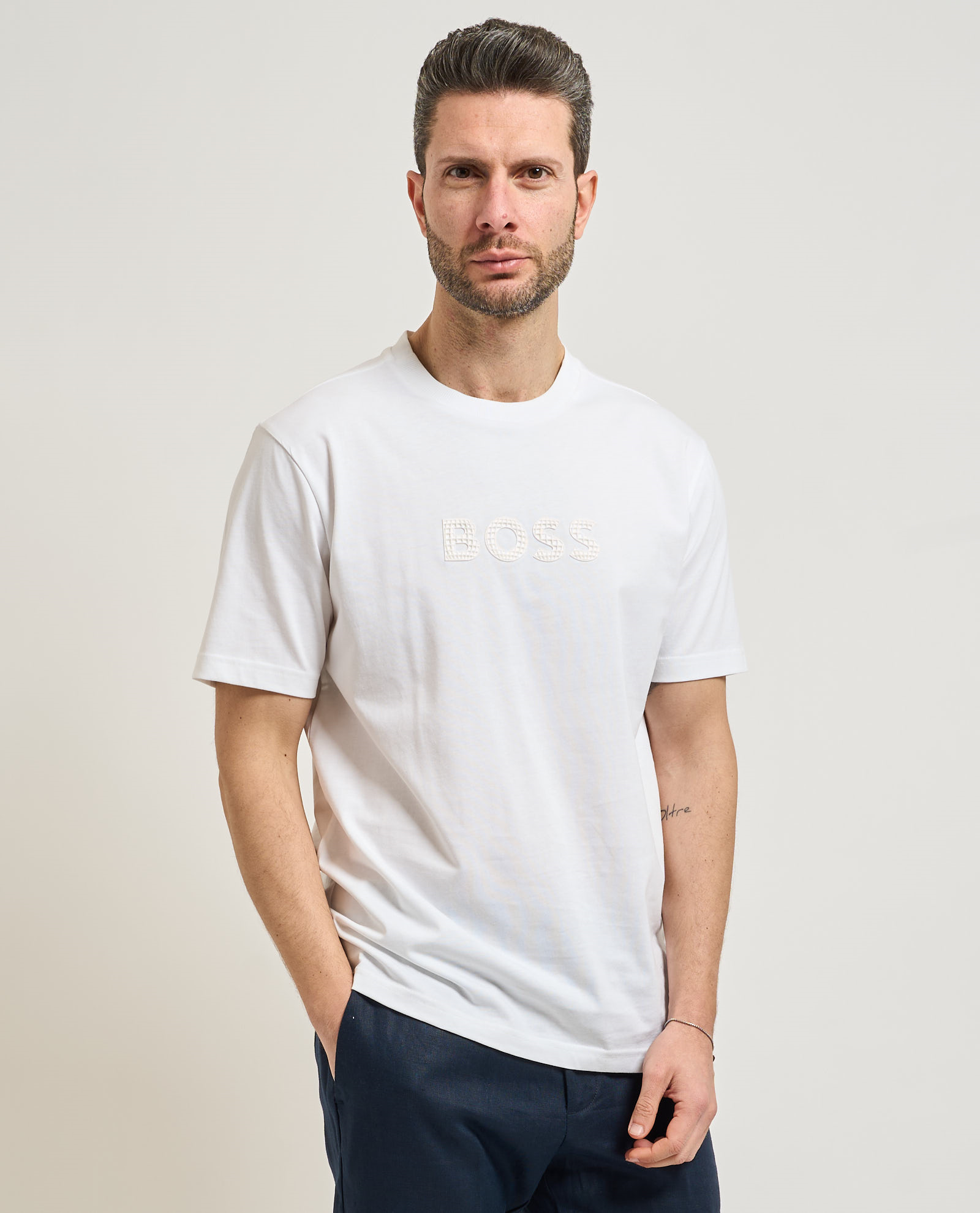 BOSS  BOSS Erkek Pamuklu Bisiklet Yaka Kısa Kollu Beyaz T-Shirt 50559361-100