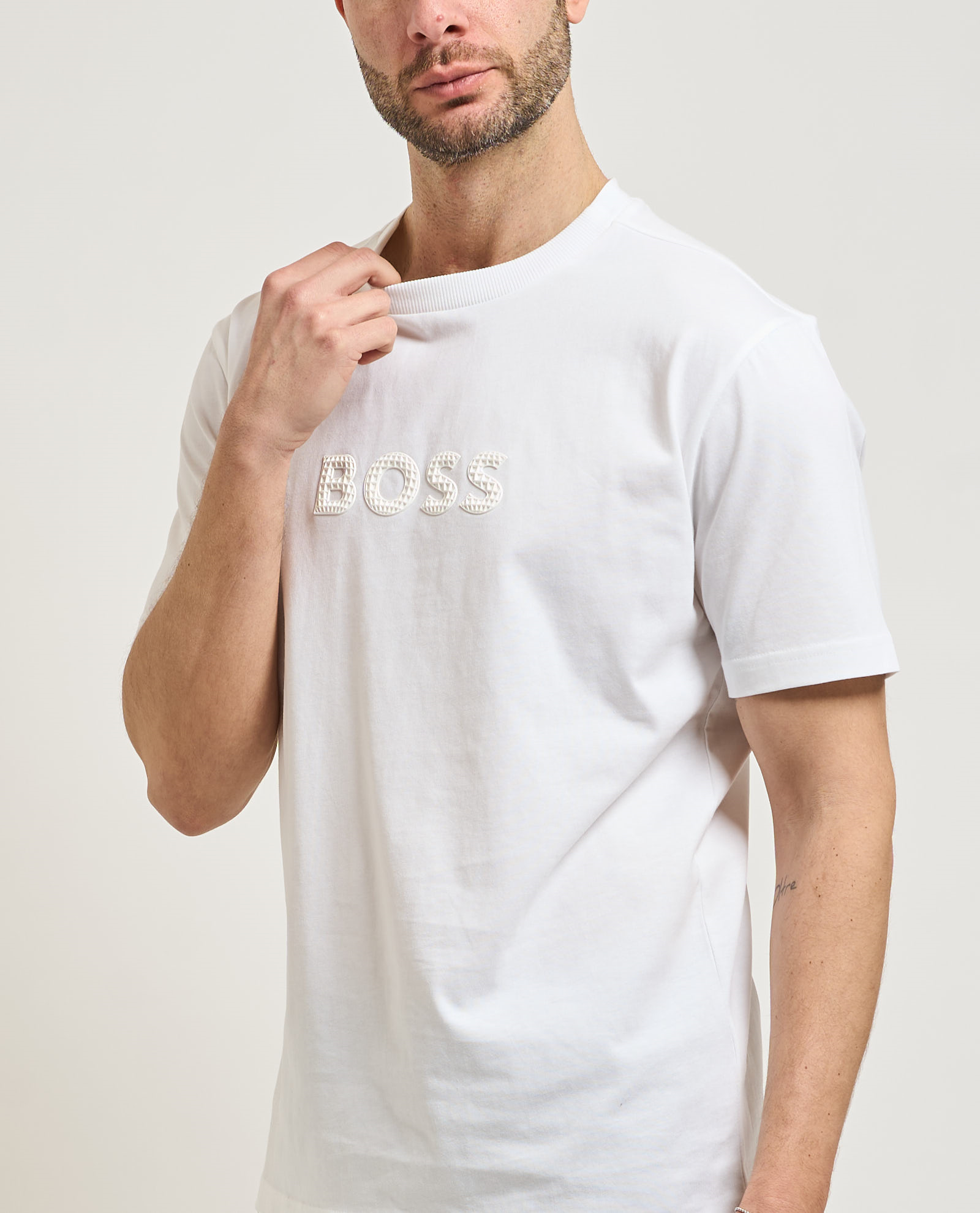 BOSS  BOSS Erkek Pamuklu Bisiklet Yaka Kısa Kollu Beyaz T-Shirt 50559361-100