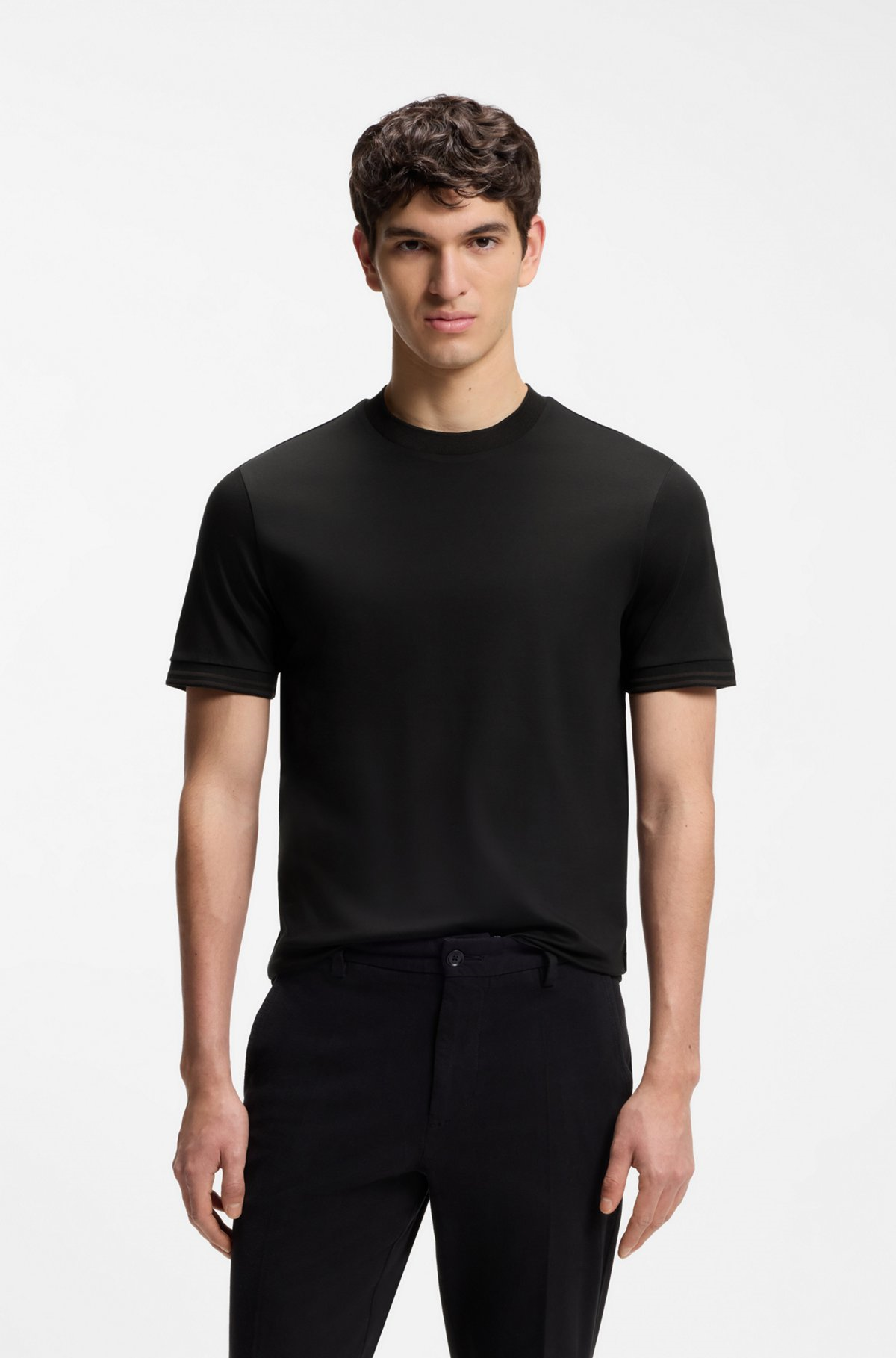 BOSS  BOSS Erkek Pamuklu Bisiklet Yaka Kısa Kollu Siyah T-Shirt 50559667-001