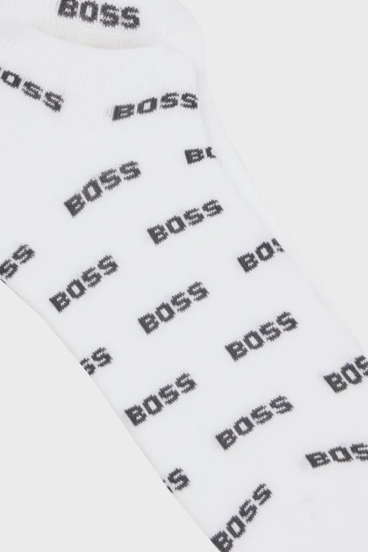 BOSS BOSS Erkek Pamuklu Esnek Kumaş Logolu Kısa Beyaz Çorap 50511423-100