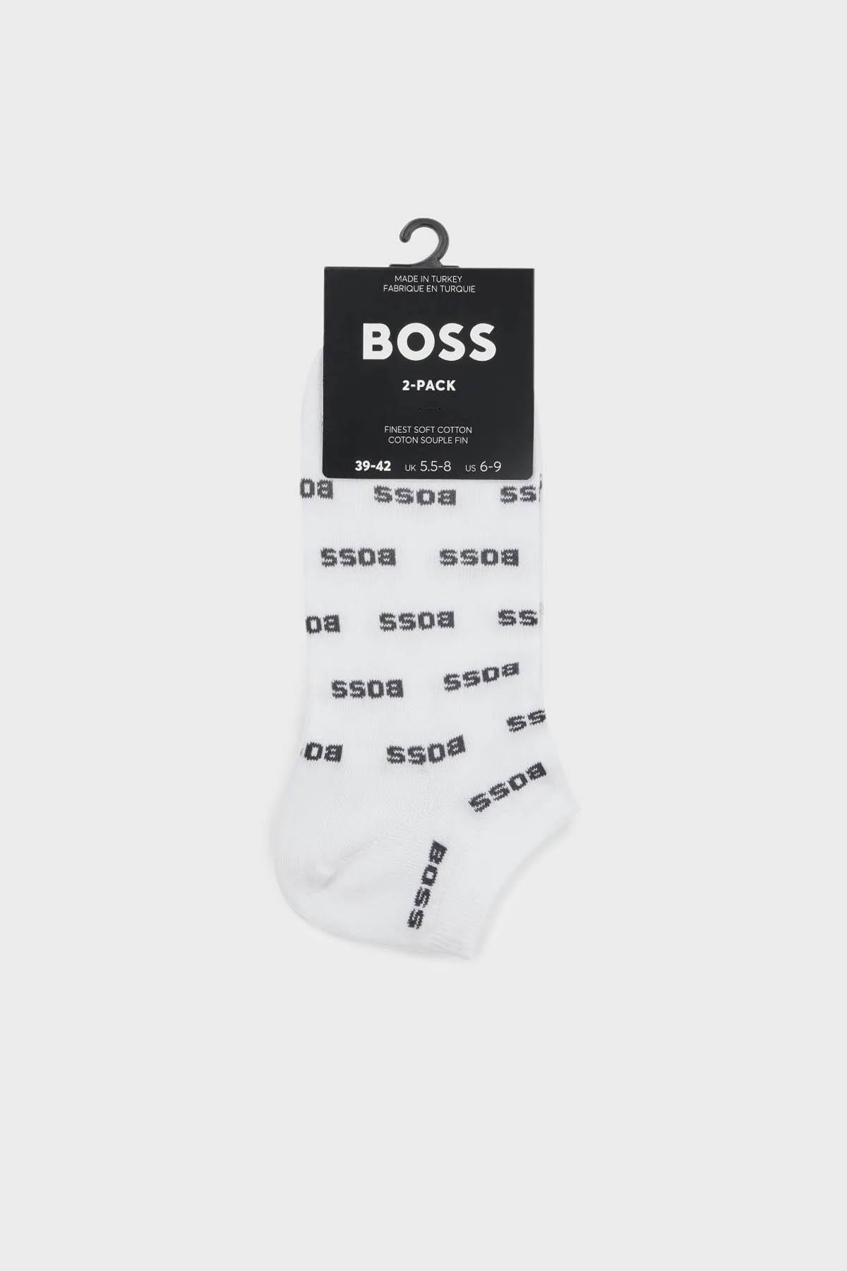 BOSS BOSS Erkek Pamuklu Esnek Kumaş Logolu Kısa Beyaz Çorap 50511423-100
