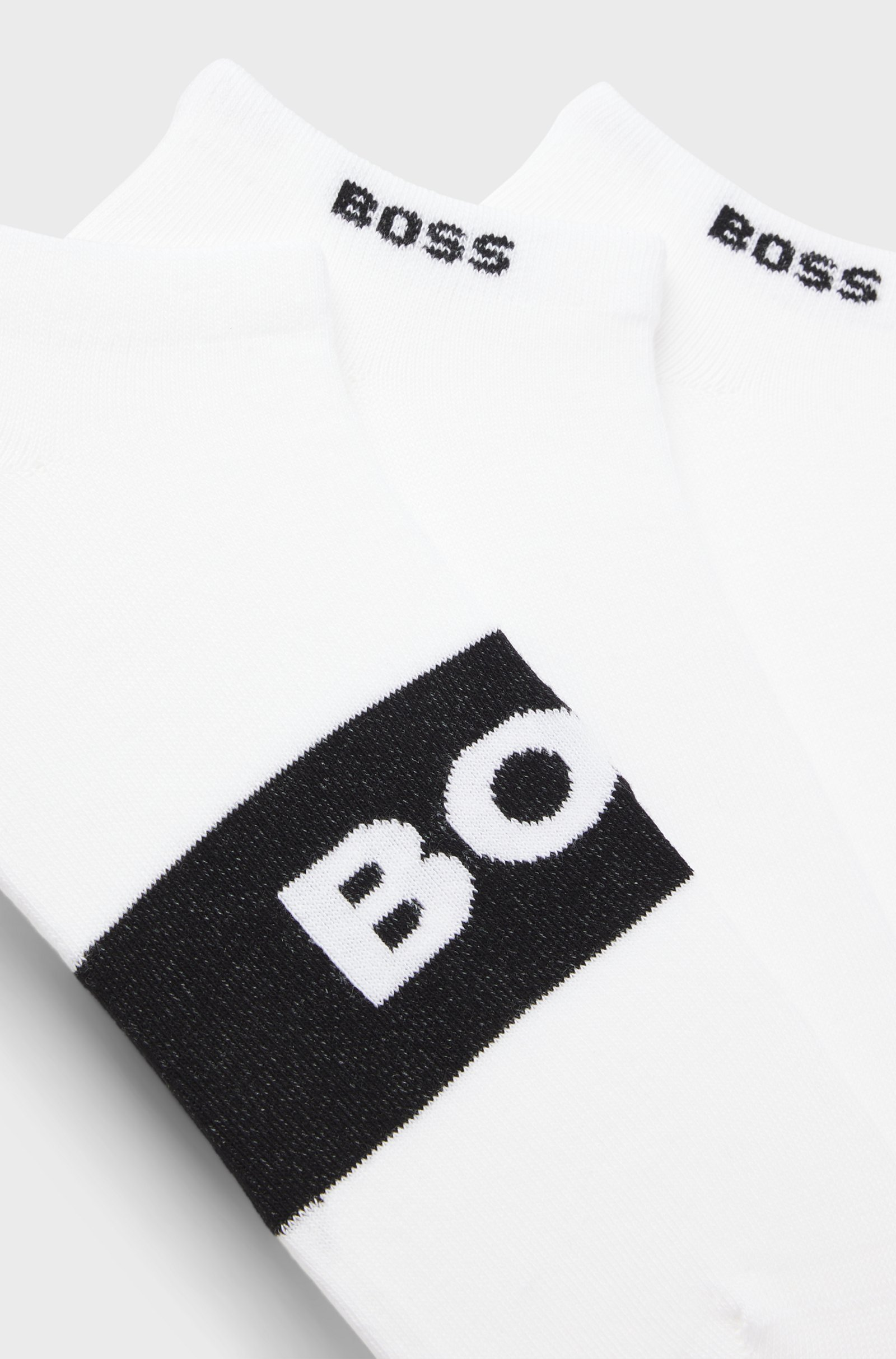 BOSS  BOSS Erkek Pamuklu Logo Desenli Düşük Bilekli 3'lü Paket Beyaz Çorap 50543482-100