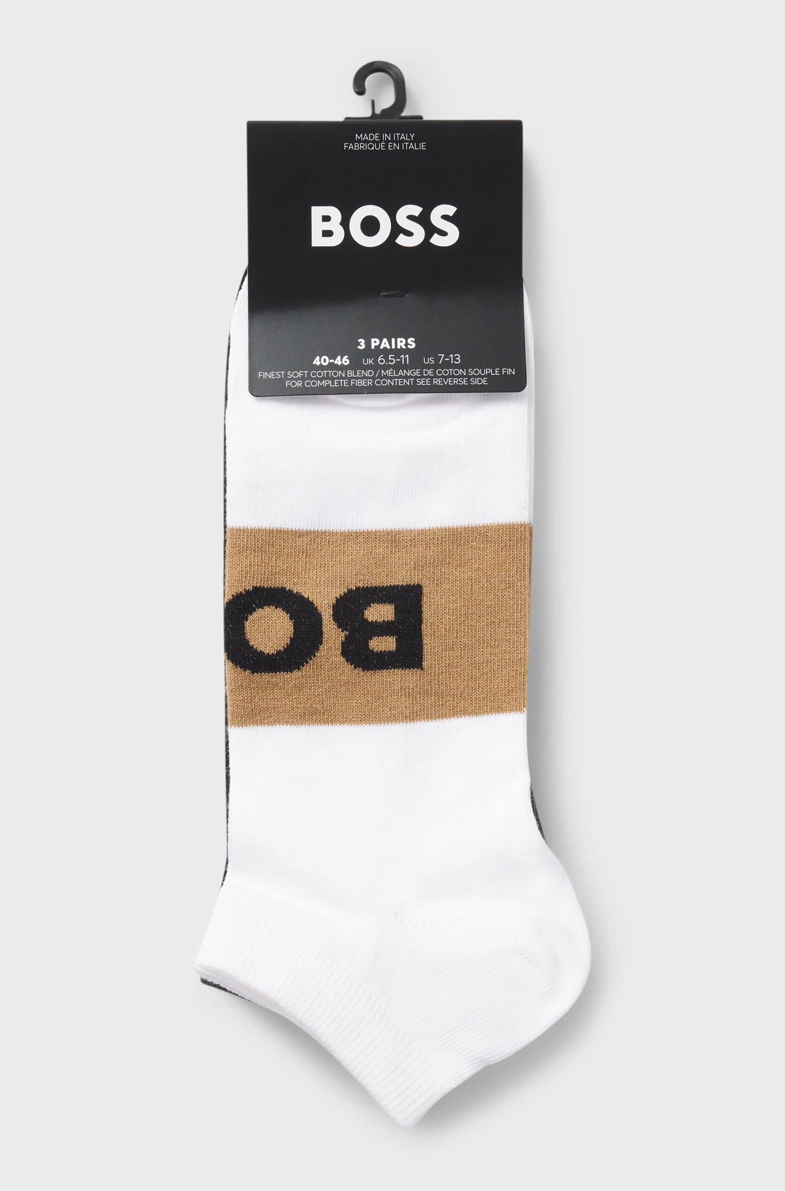 BOSS  BOSS Erkek Pamuklu Logo Desenli Düşük Bilekli 3'lü Paket Çok Renkli Çorap 50543482-960