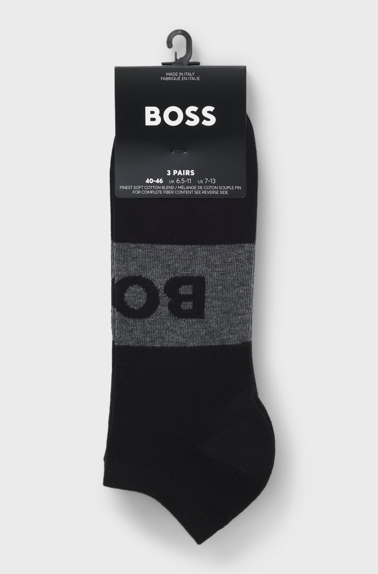 BOSS  BOSS Erkek Pamuklu Logo Desenli Düşük Bilekli 3'lü Paket Siyah Çorap 50543482-001