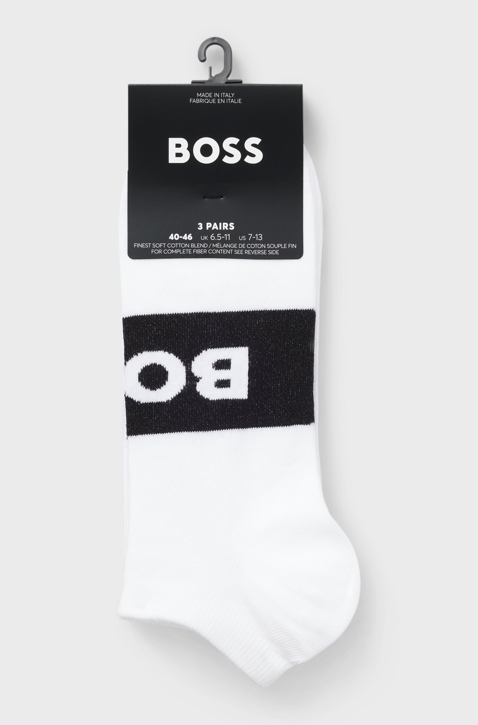 BOSS  BOSS Erkek Pamuklu Logo Desenli Düşük Bilekli 3'lü Paket Beyaz Çorap 50543482-100