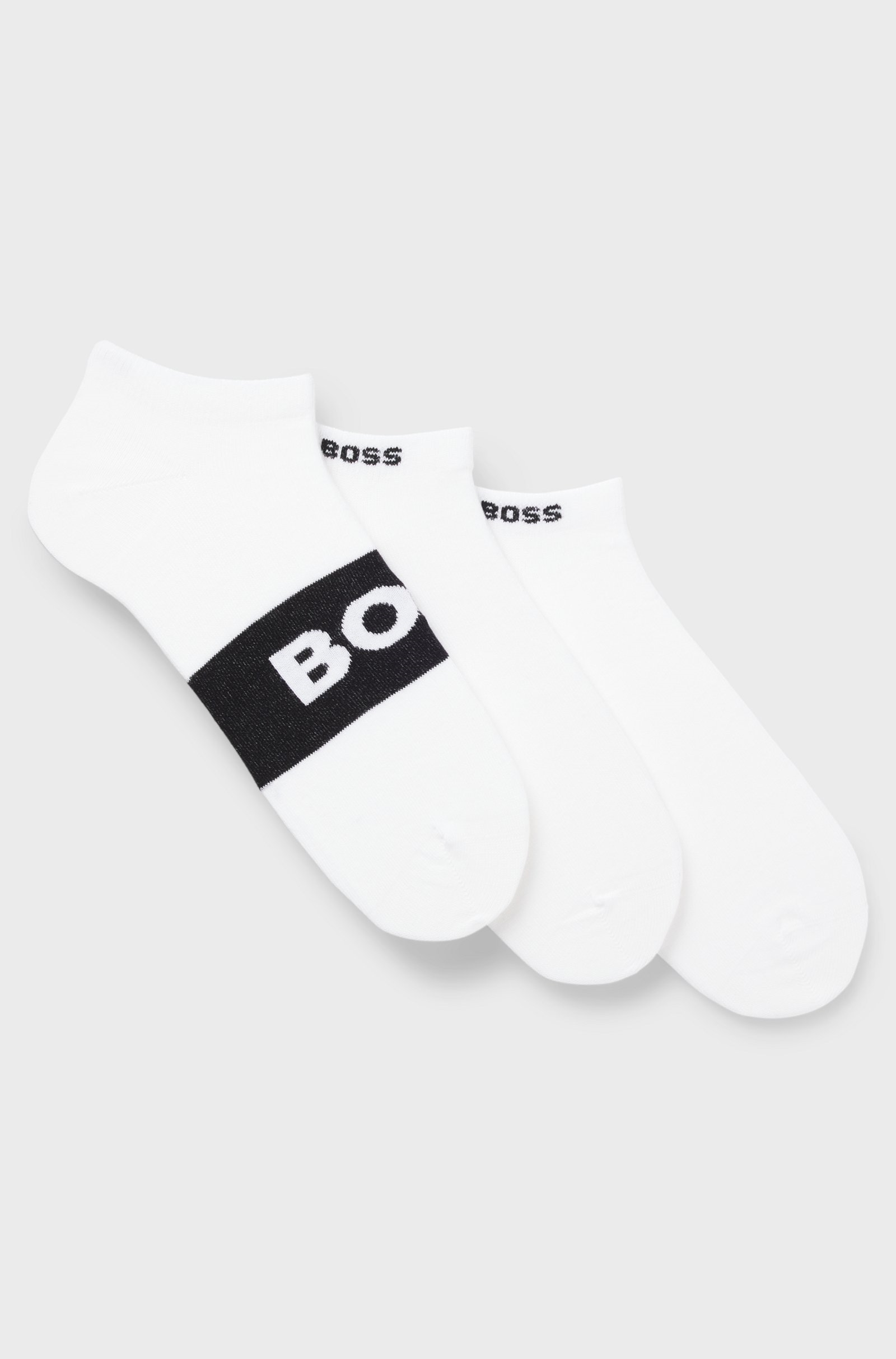BOSS  BOSS Erkek Pamuklu Logo Desenli Düşük Bilekli 3'lü Paket Beyaz Çorap 50543482-100