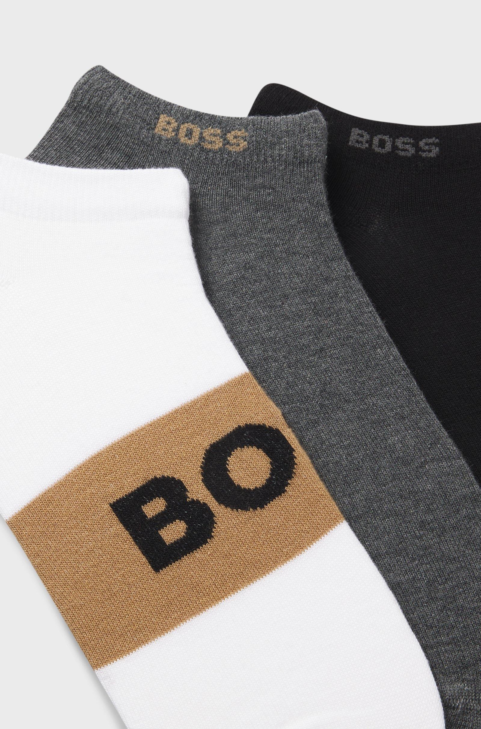 BOSS  BOSS Erkek Pamuklu Logo Desenli Düşük Bilekli 3'lü Paket Çok Renkli Çorap 50543482-960