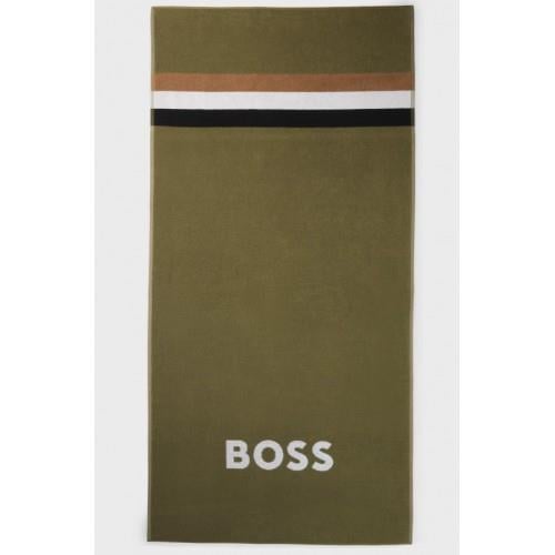 BOSS BOSS Erkek Pamuklu Marka Logo Bayrak Desenli Haki Plaj Havlusu 50540419-311