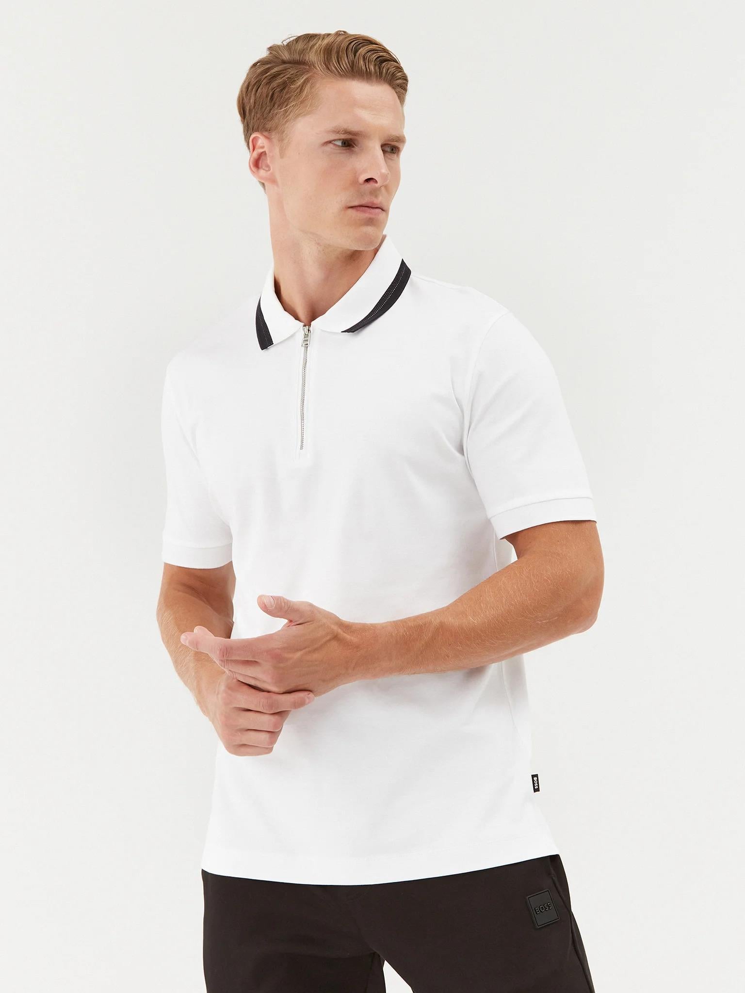 BOSS BOSS Erkek Pamuklu Polo Yaka Kısa Kollu Günlük Kullanım Beyaz Polo Yaka T-Shirt 50494662-100
