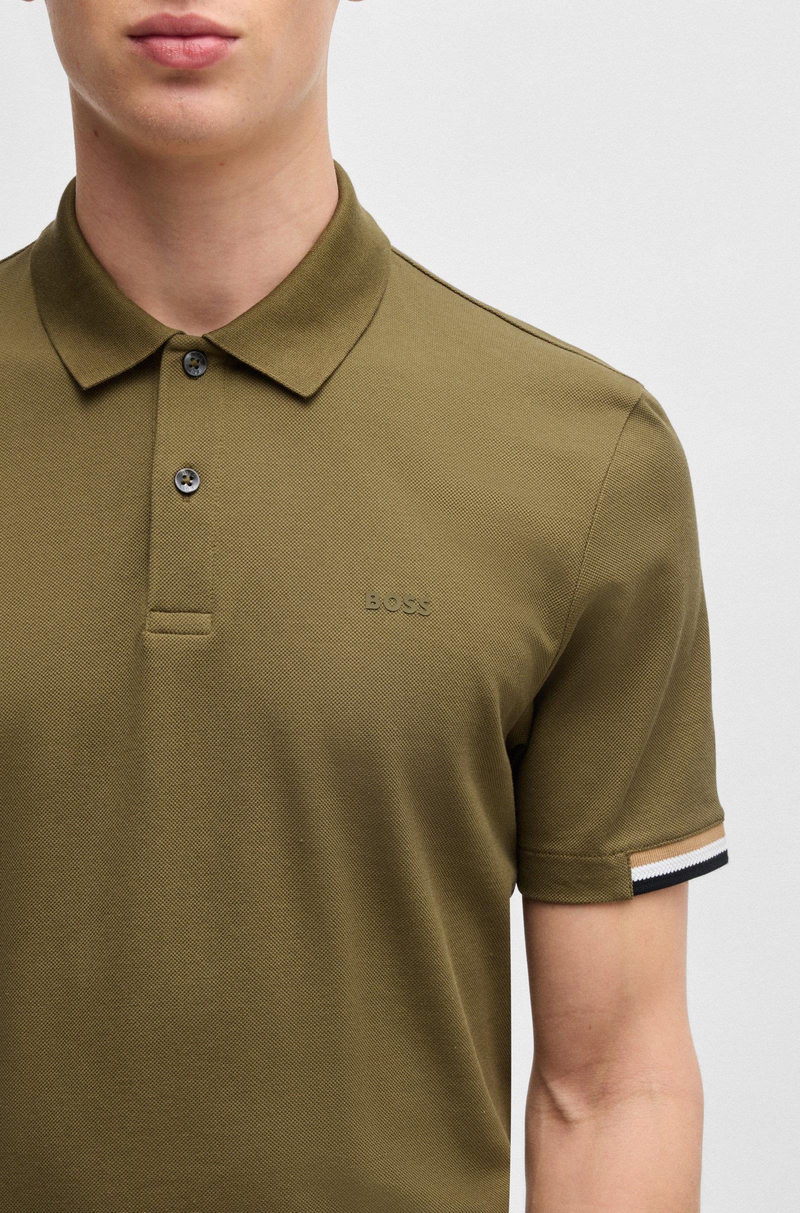 BOSS BOSS Erkek Pamuklu Polo Yakalı Düğme Kapamalı Kısa Kollu Haki Polo Yaka T-Shirt 50467113-302