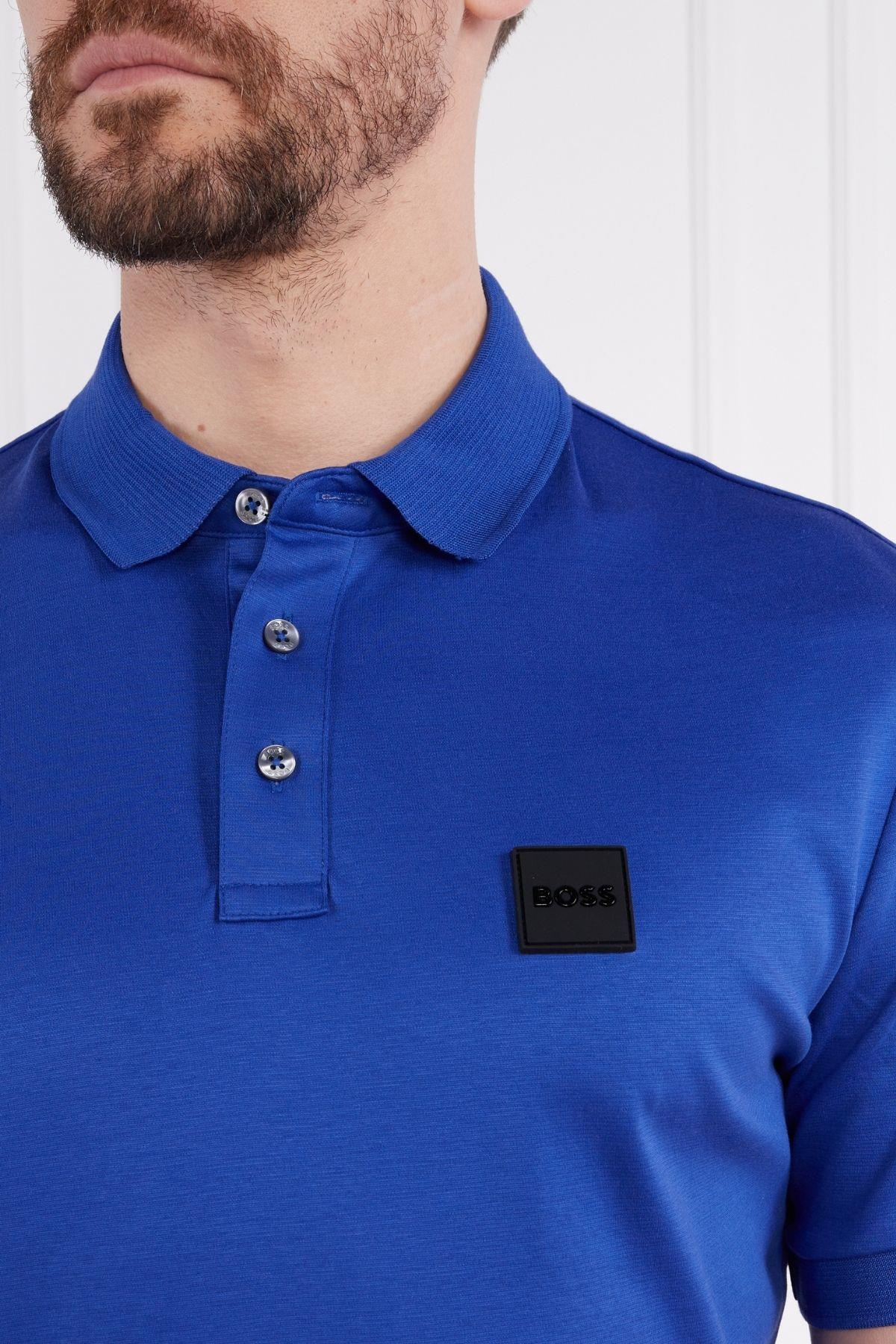 BOSS BOSS Erkek Pamuklu Polo Yakalı Düğme Kapamalı Kısa Kollu Mavi Polo Yaka T-Shirt 50486953-433