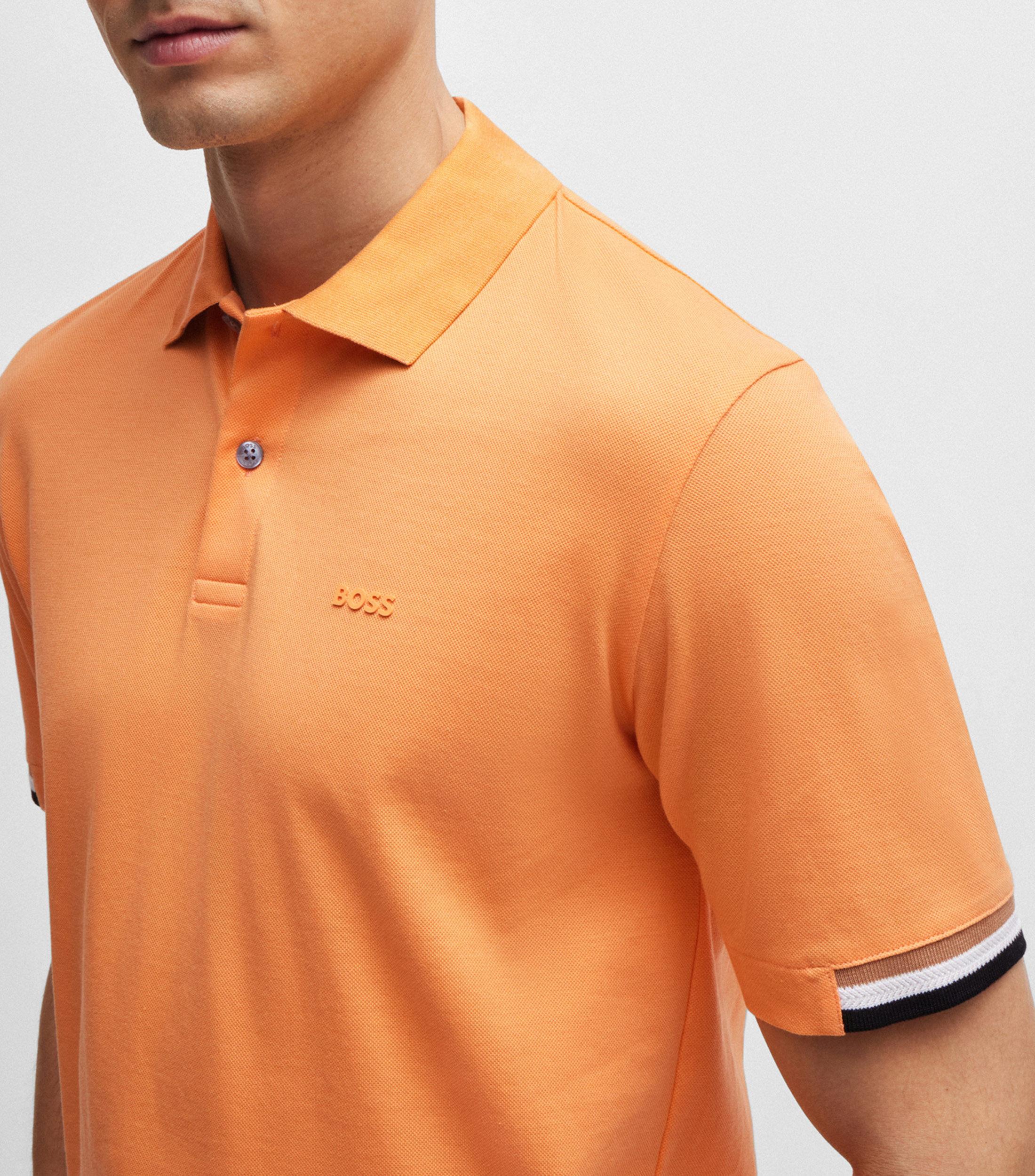 BOSS BOSS Erkek Pamuklu Polo Yakalı Düğme Kapamalı Kısa Kollu Turuncu Polo Yaka T-Shirt 50467113-813