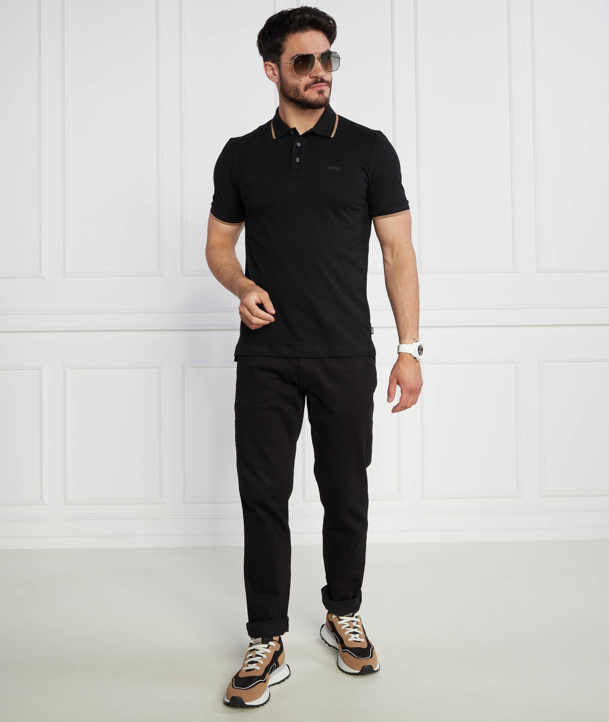 BOSS BOSS Erkek Pamuklu Polo Yakalı Düğme Kapamalı Kısa Kollu Siyah Polo Yaka T-Shirt 50494697-001