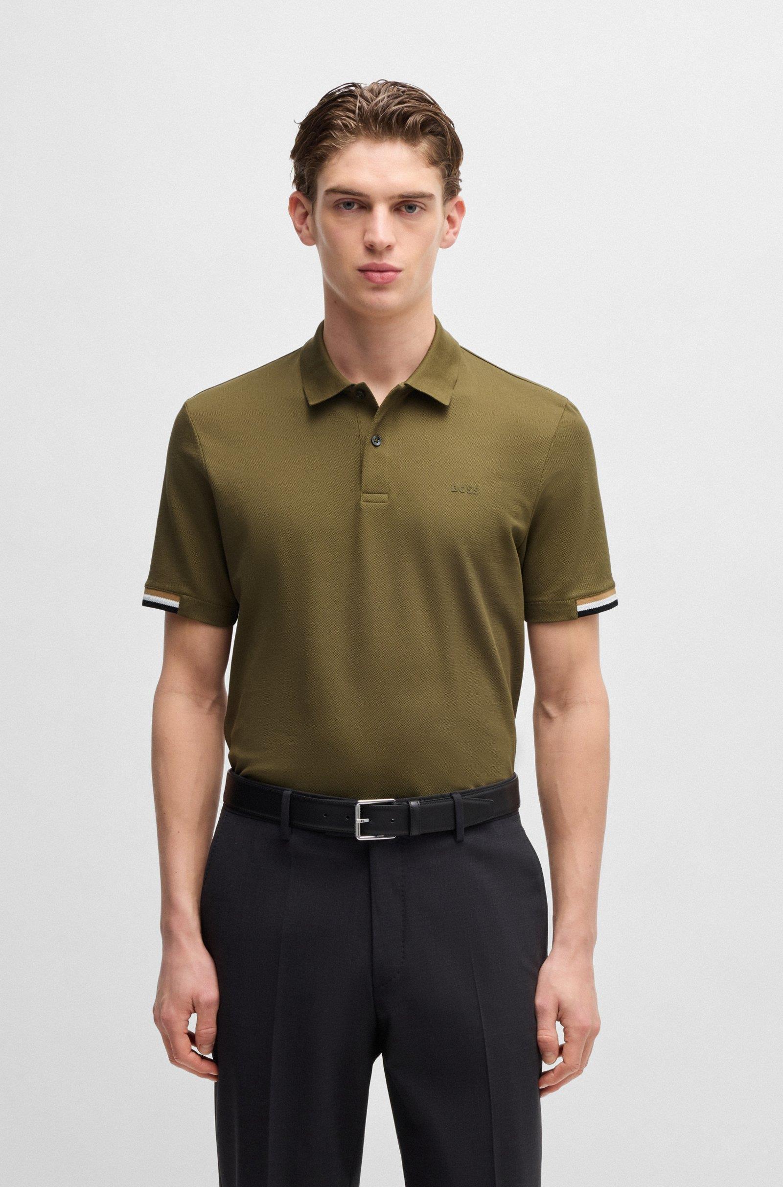 BOSS BOSS Erkek Pamuklu Polo Yakalı Düğme Kapamalı Kısa Kollu Haki Polo Yaka T-Shirt 50467113-302