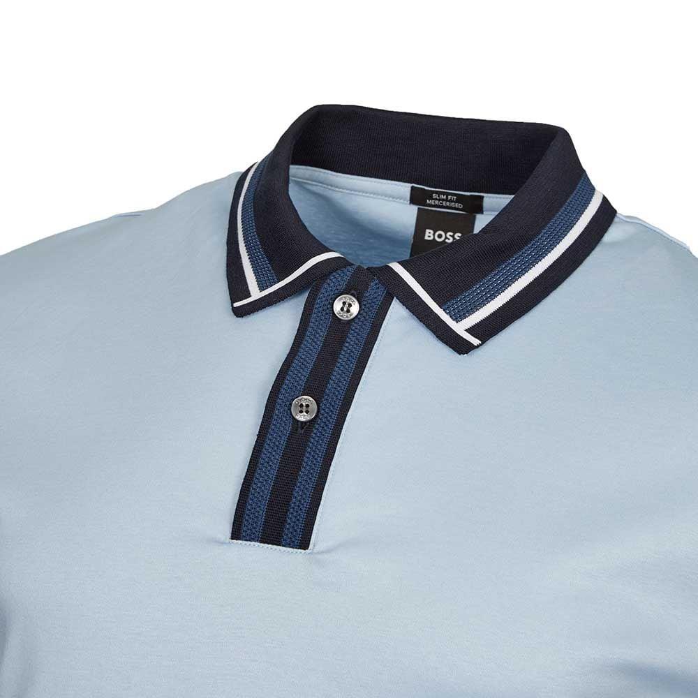 BOSS BOSS Erkek Pamuklu Polo Yakalı Düğme Kapamalı Kısa Kollu Açık Mavi Polo Yaka T-Shirt 50513366-450