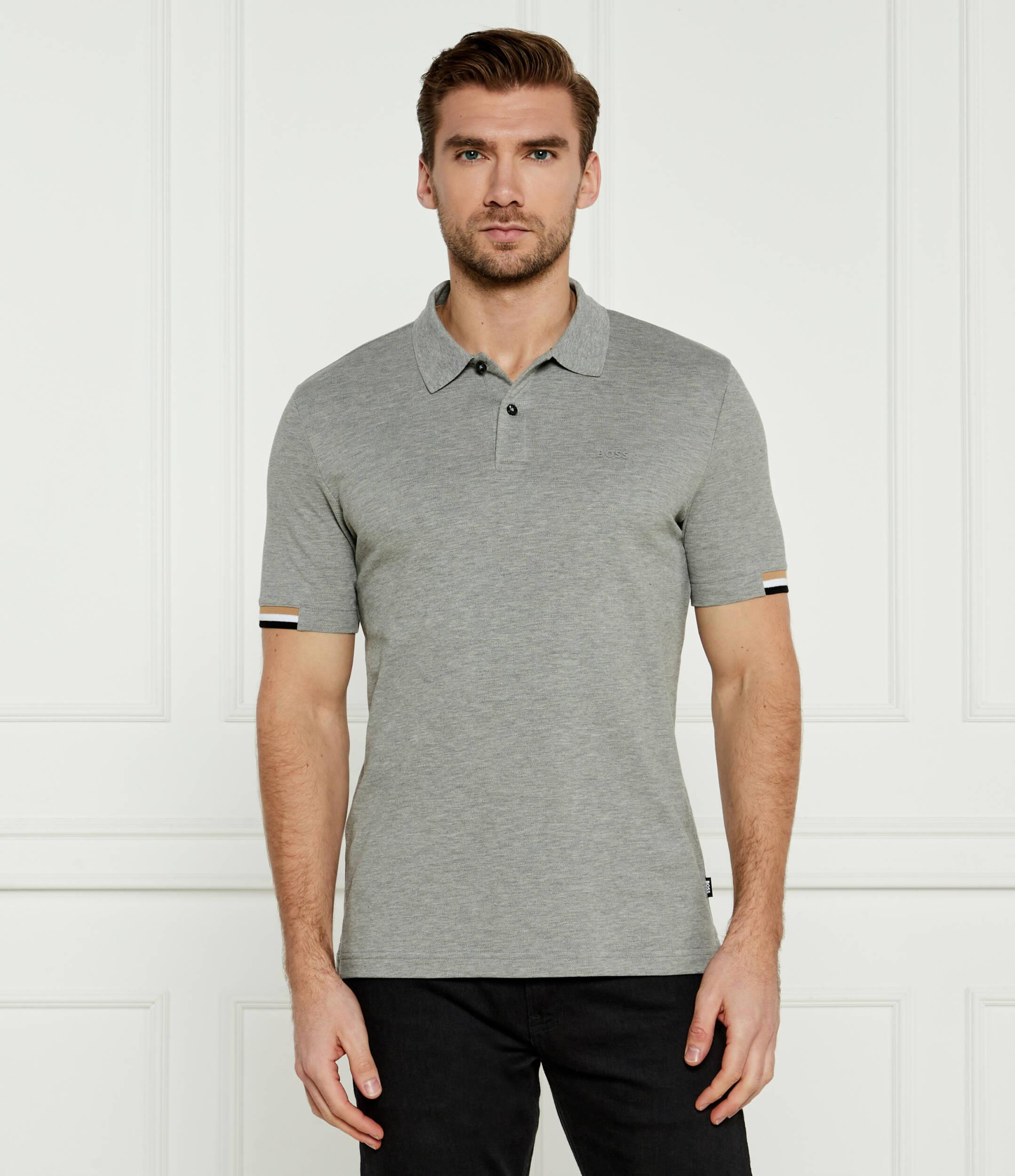 BOSS  BOSS Erkek Pamuklu Polo Yakalı Düğme Kapamalı Kısa Kollu Gri Polo Yaka T-Shirt 50467113-041