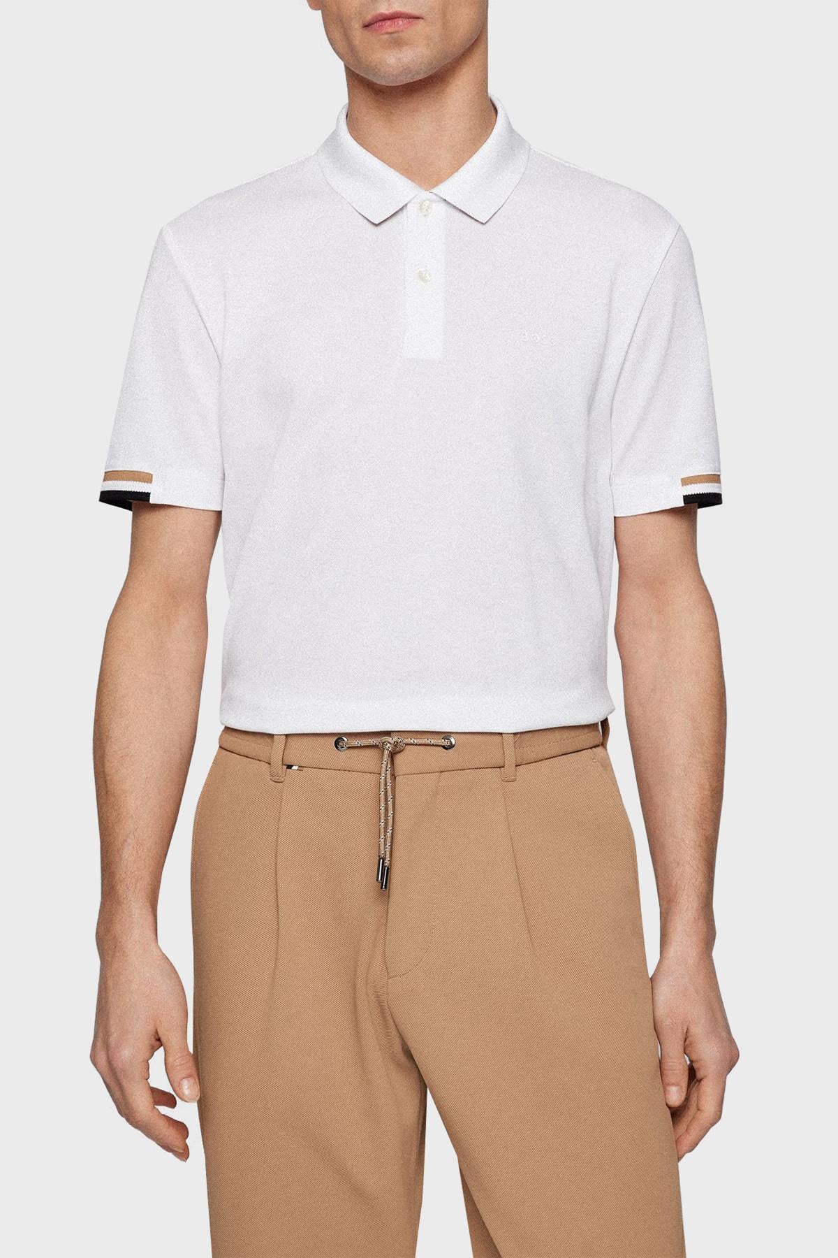 BOSS BOSS Erkek Pamuklu Polo Yakalı Düğme Kapamalı Kısa Kollu Beyaz Polo Yaka T-Shirt 50467113-100