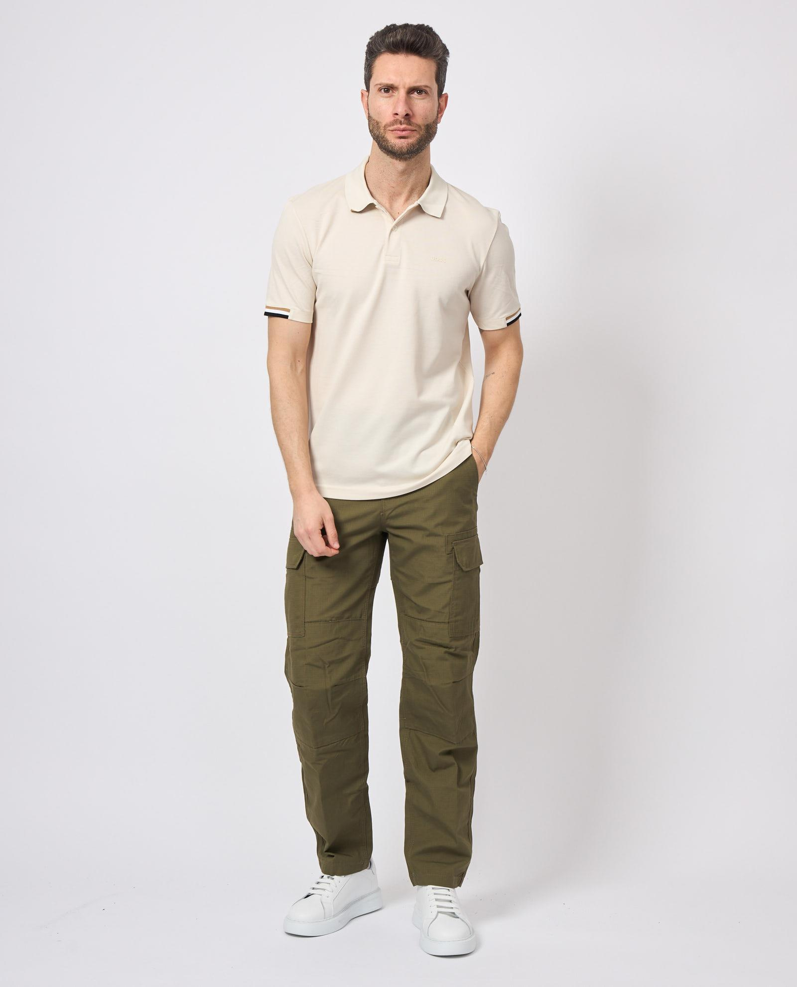 BOSS BOSS Erkek Pamuklu Polo Yakalı Düğme Kapamalı Kısa Kollu Bej Polo Yaka T-Shirt 50467113-131