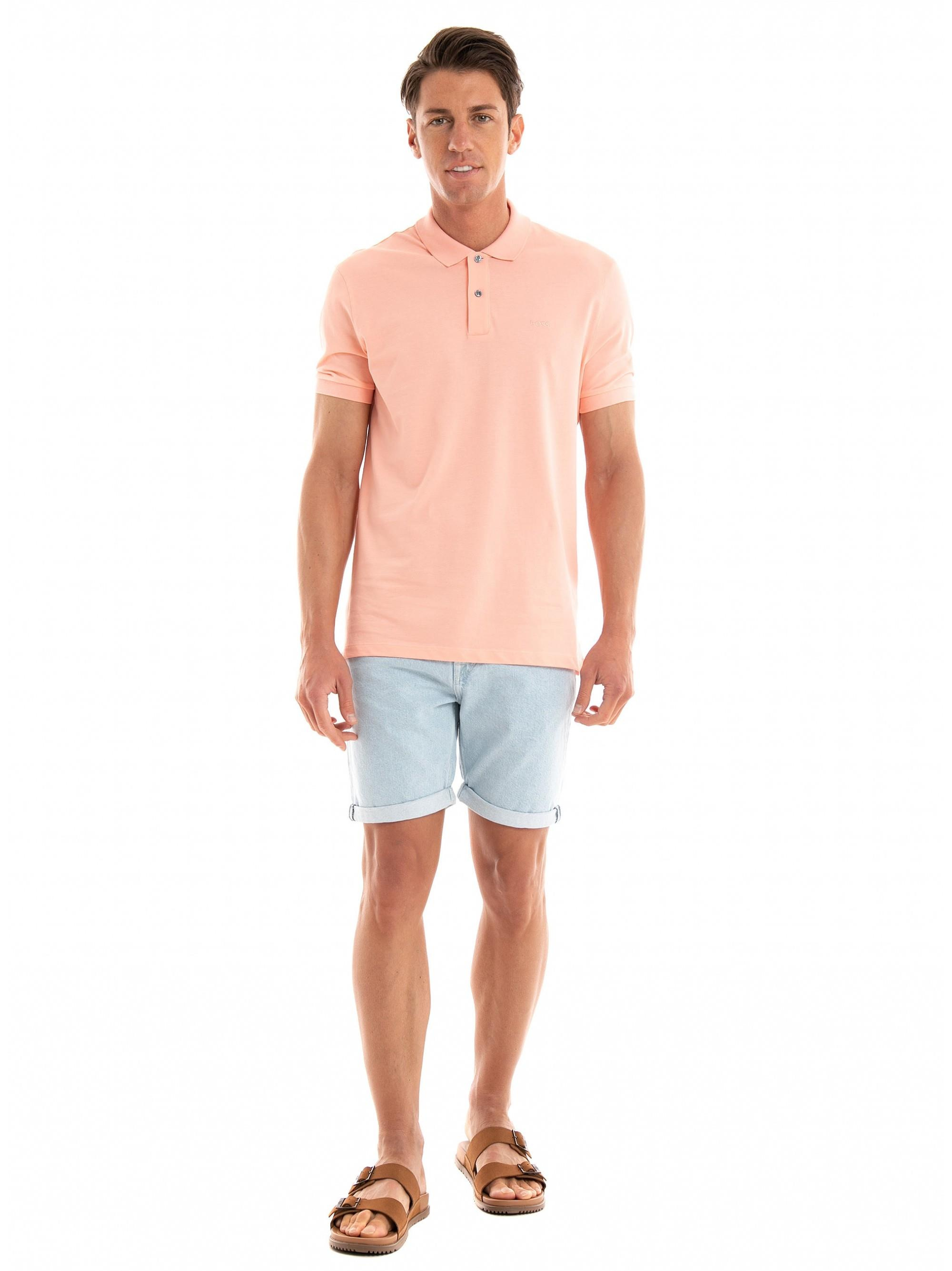 BOSS BOSS Erkek Pamuklu Polo Yakalı Düğme Kapamalı Kısa Kollu Pembe Polo Yaka T-Shirt 50468301-830