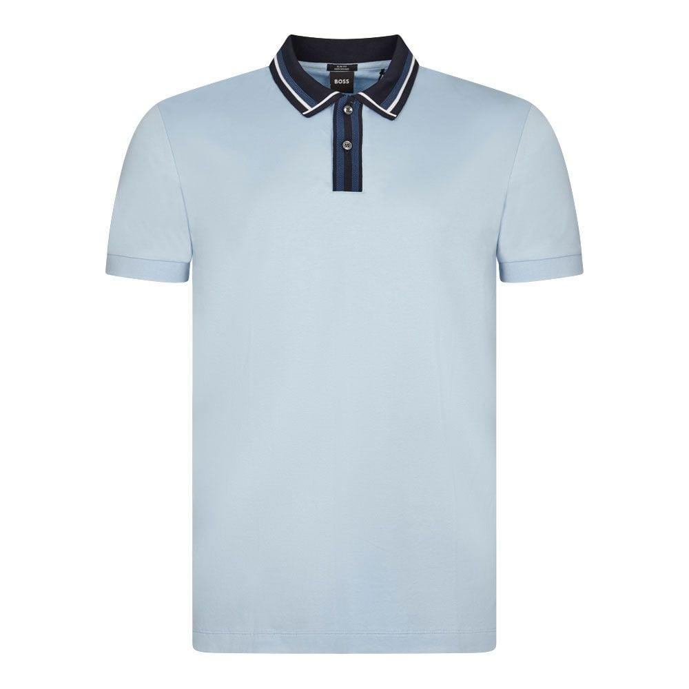 BOSS BOSS Erkek Pamuklu Polo Yakalı Düğme Kapamalı Kısa Kollu Açık Mavi Polo Yaka T-Shirt 50513366-450