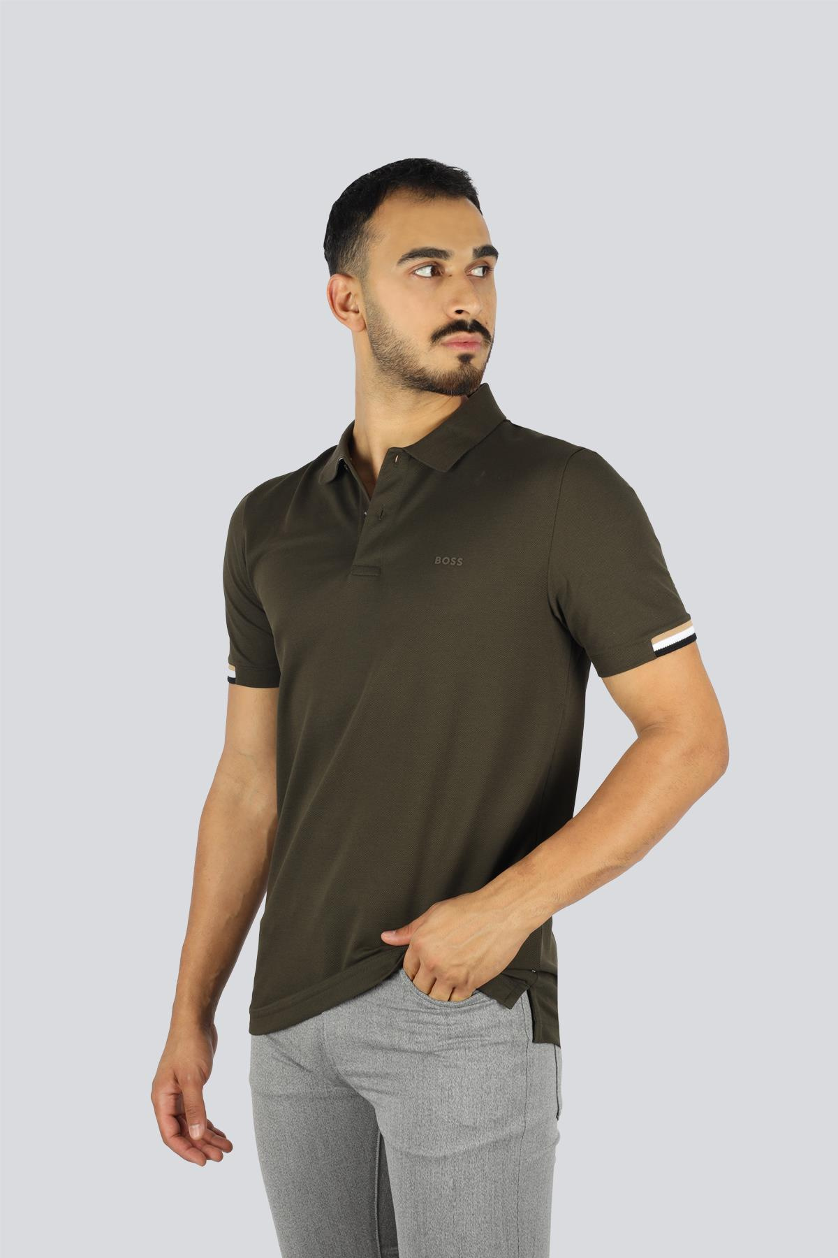BOSS  BOSS Erkek Pamuklu Polo Yakalı Düğme Kapamalı Kısa Kollu Yeşil Polo Yaka T-Shirt 50467113-342