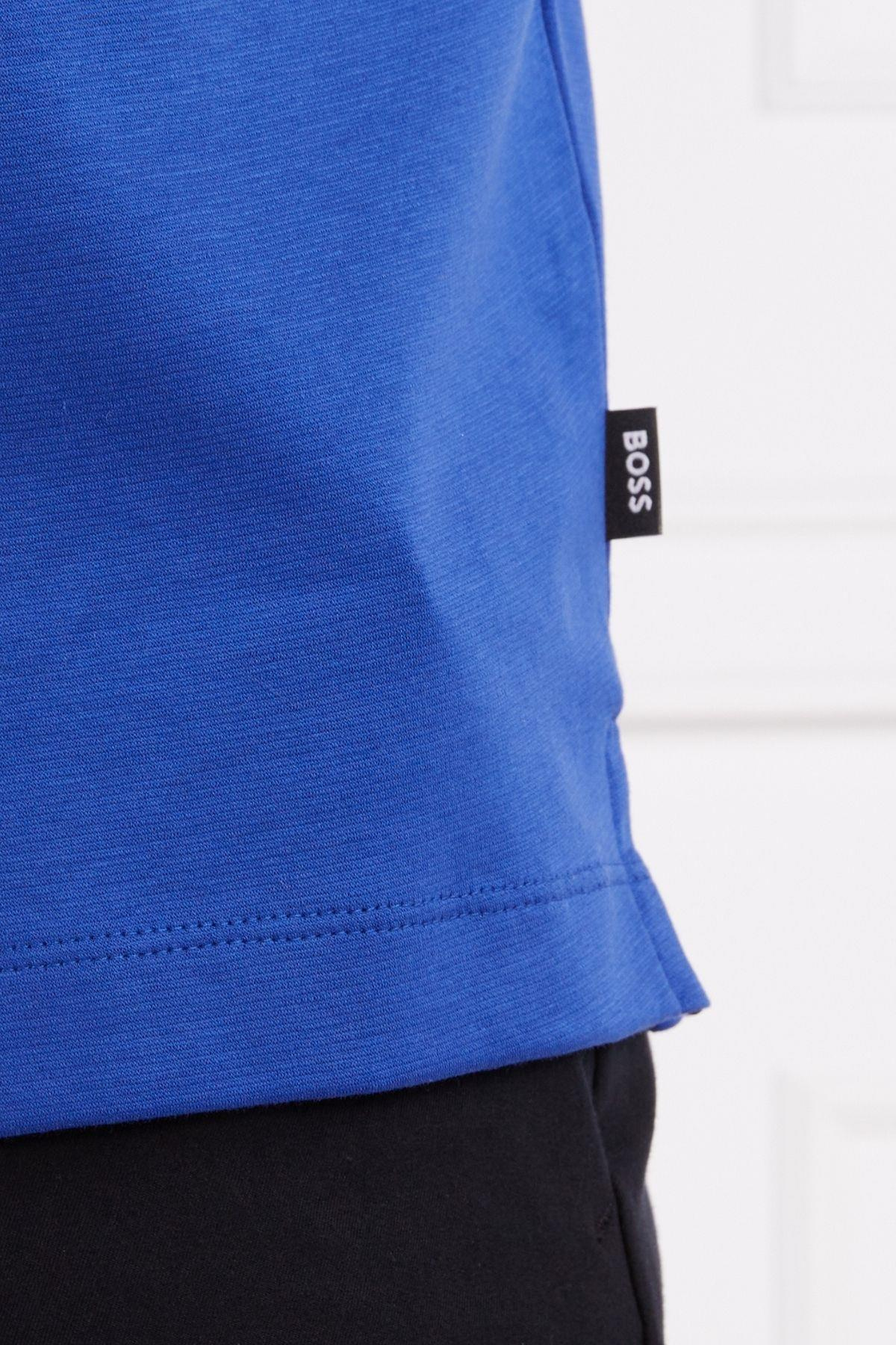 BOSS BOSS Erkek Pamuklu Polo Yakalı Düğme Kapamalı Kısa Kollu Mavi Polo Yaka T-Shirt 50486953-433