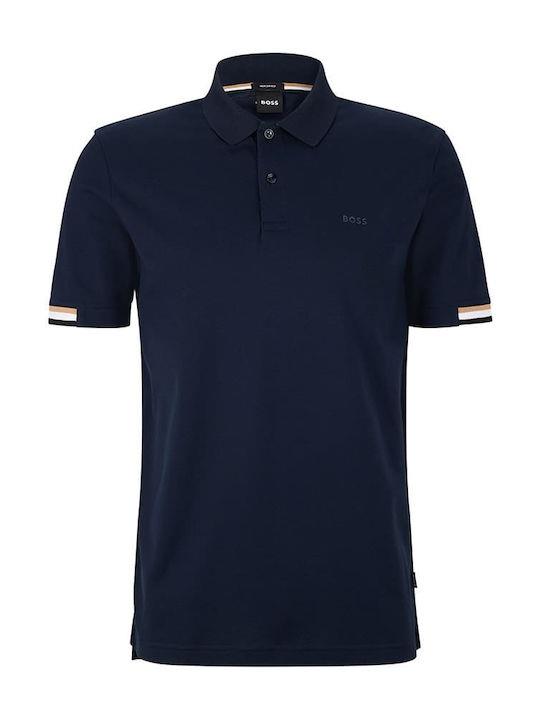 BOSS BOSS Erkek Pamuklu Polo Yakalı Düğme Kapamalı Kısa Kollu Lacivert Polo Yaka T-Shirt 50467113-404