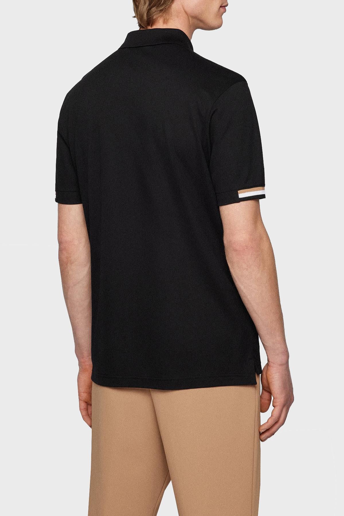 BOSS BOSS Erkek Pamuklu Polo Yakalı Düğme Kapamalı Kısa Kollu Siyah Polo Yaka T-Shirt 50467113-001