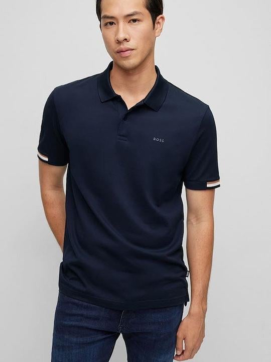 BOSS BOSS Erkek Pamuklu Polo Yakalı Düğme Kapamalı Kısa Kollu Lacivert Polo Yaka T-Shirt 50467113-404
