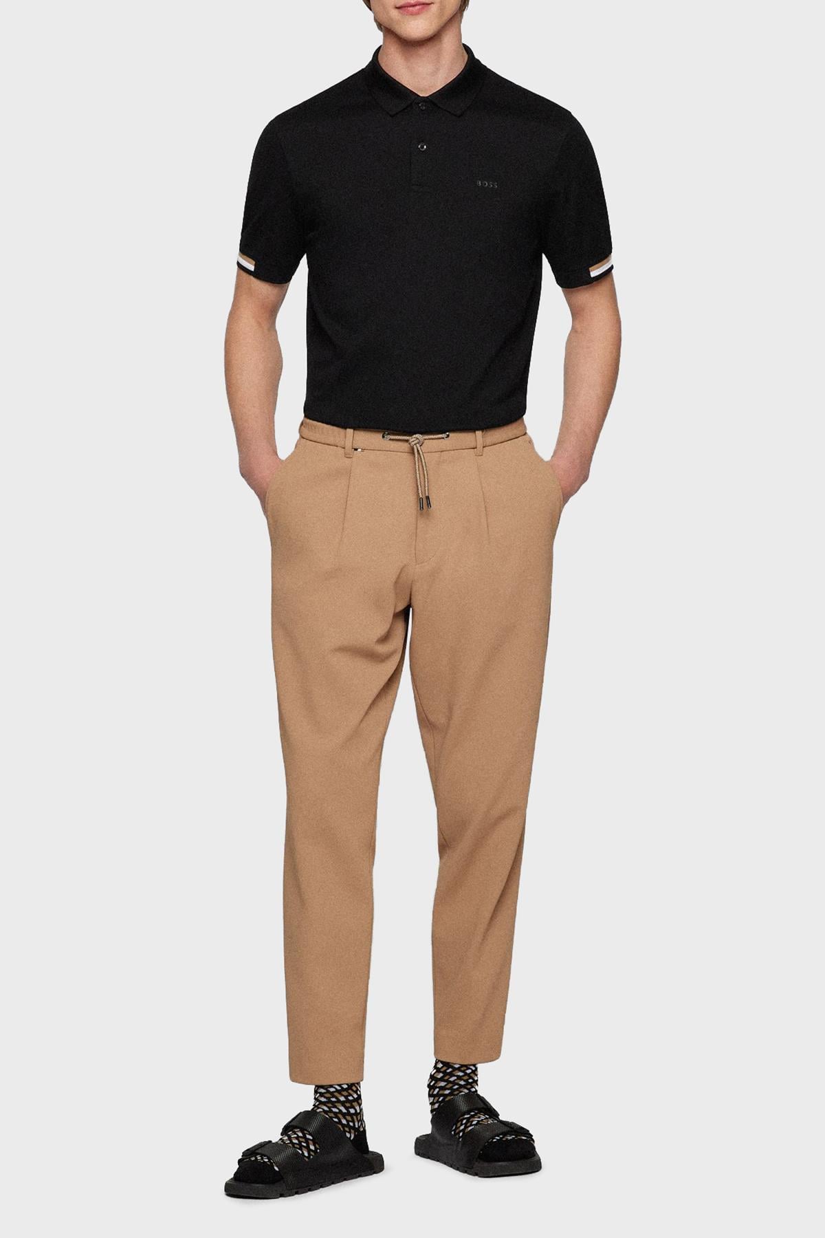 BOSS BOSS Erkek Pamuklu Polo Yakalı Düğme Kapamalı Kısa Kollu Siyah Polo Yaka T-Shirt 50467113-001