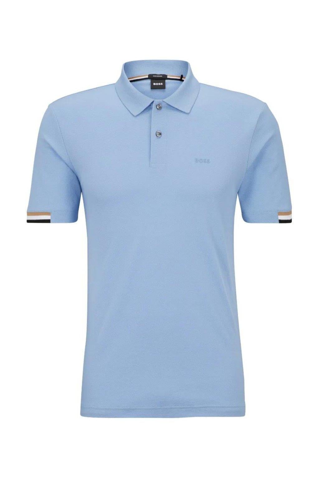 BOSS BOSS Erkek Pamuklu Polo Yakalı Düğme Kapamalı Kısa Kollu Mavi Polo Yaka T-Shirt 50467113-492
