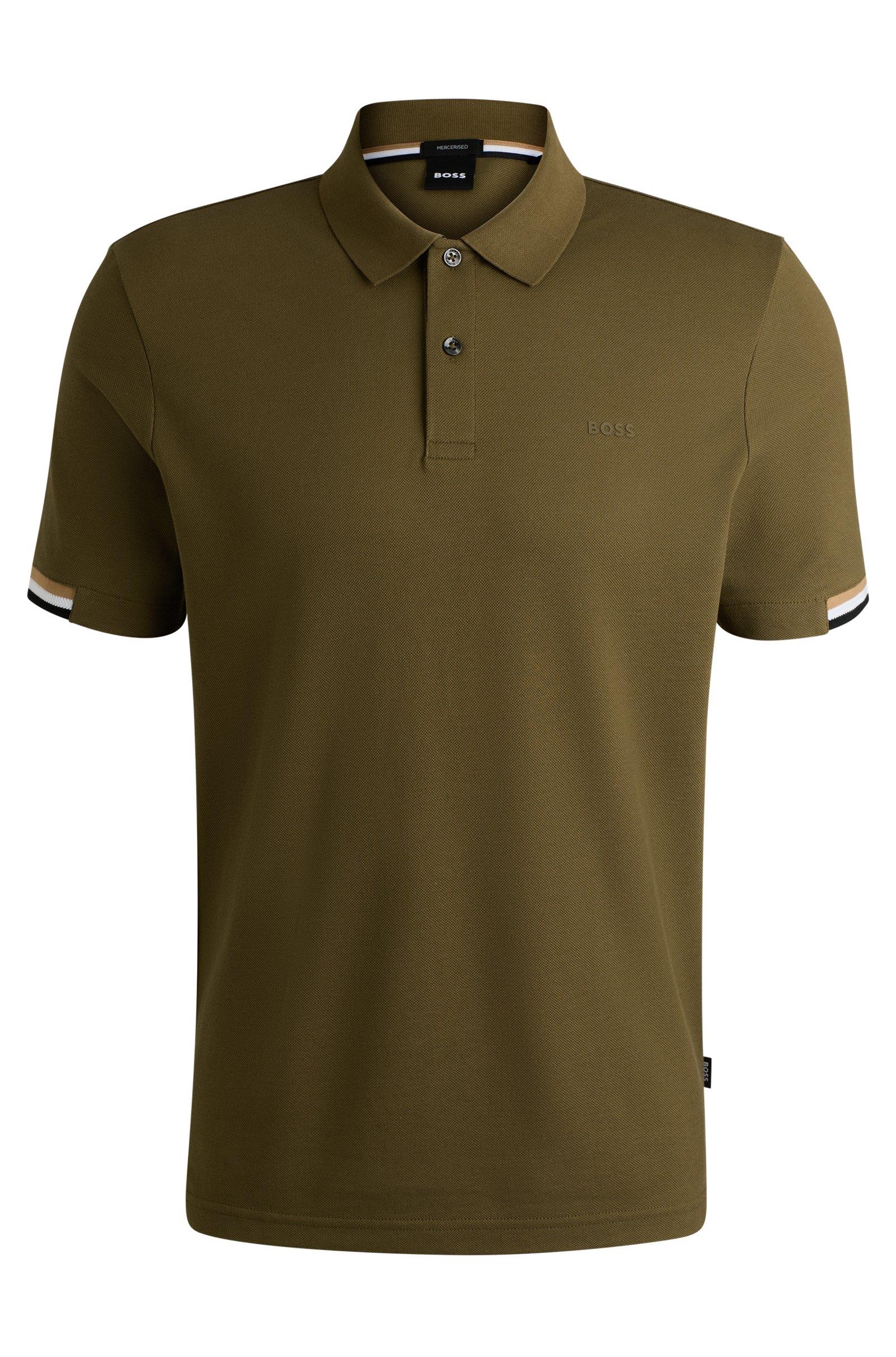 BOSS BOSS Erkek Pamuklu Polo Yakalı Düğme Kapamalı Kısa Kollu Haki Polo Yaka T-Shirt 50467113-302