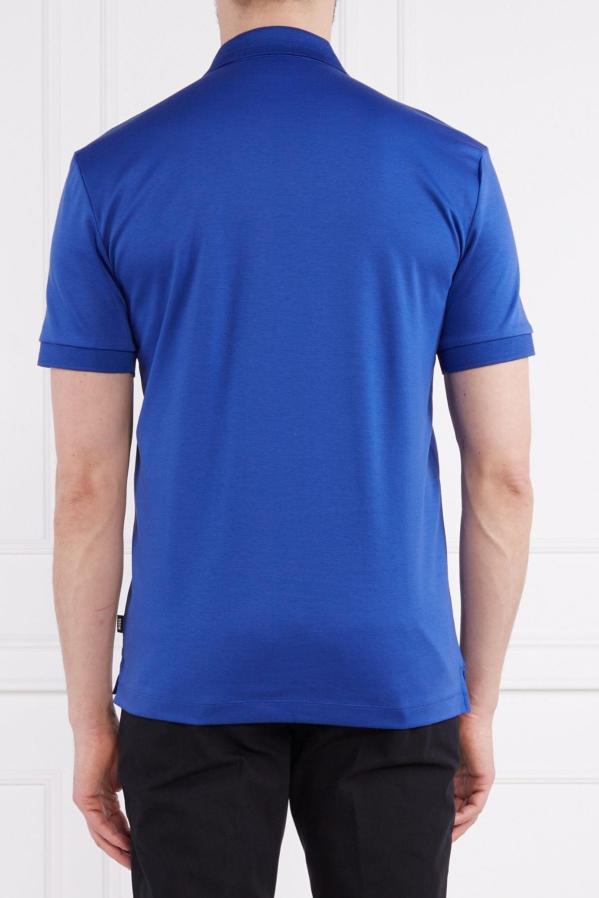 BOSS BOSS Erkek Pamuklu Polo Yakalı Düğme Kapamalı Kısa Kollu Mavi Polo Yaka T-Shirt 50486953-433